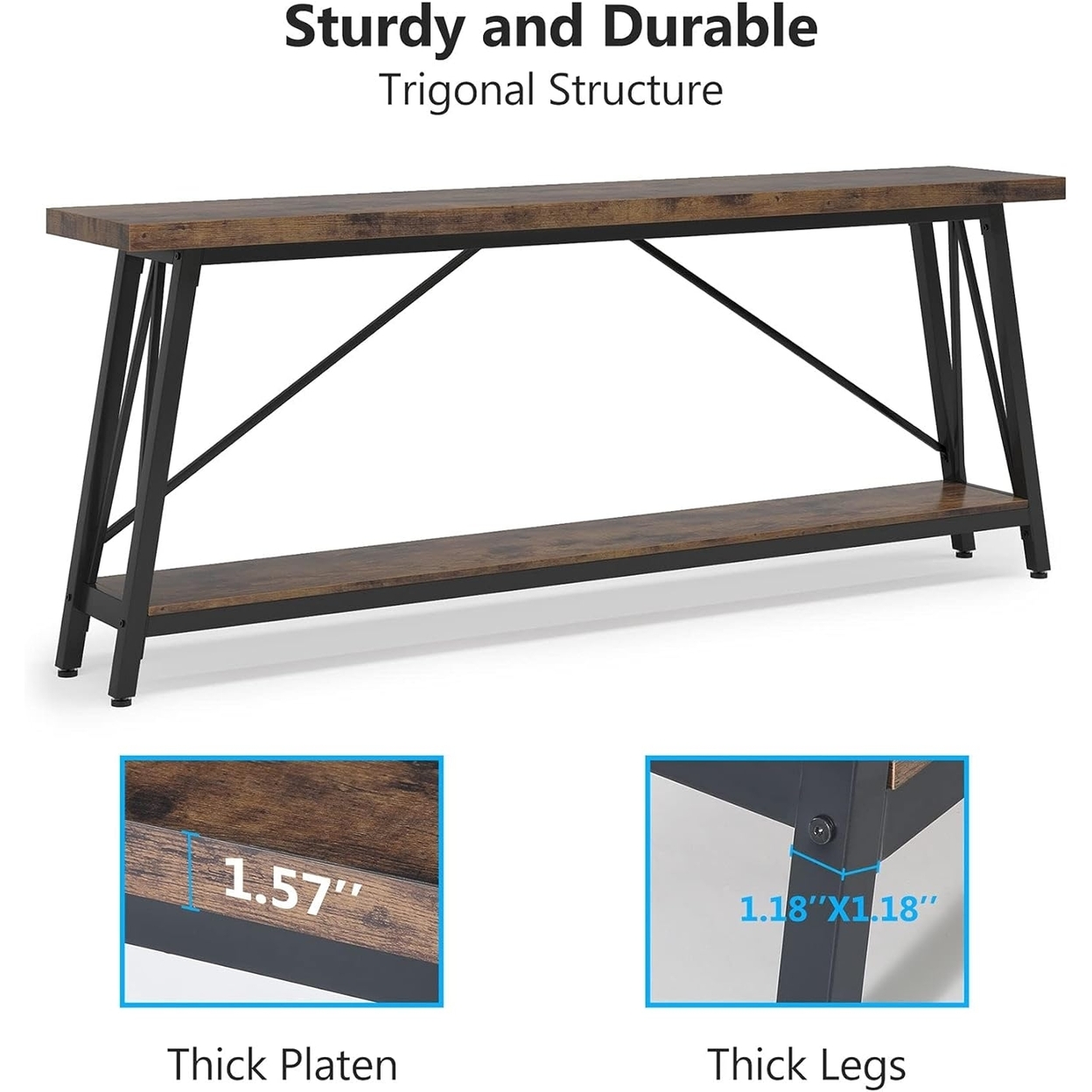 Tribesigns 70.9 Extra Long Sofa Table Behind Couch, Industrial Entry Console Table - Dark Brown