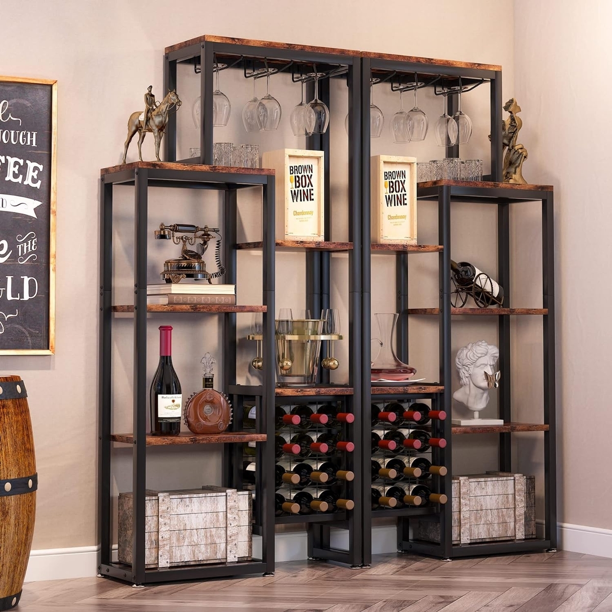 Tribesigns Wine Rack Freestanding Floor, 5-Tier Wine Baker Rack With Glass Holder & Wine Storage - 2pcs
