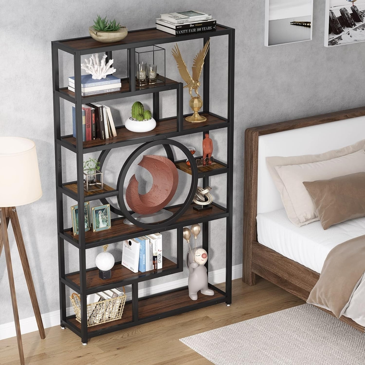 Tribesigns 72 Geometric Bookcase, 8-Tier Industrial Book Shelf With 11 Open Shelving Units Etagere Bookshelves Display Stand Storage Shelf