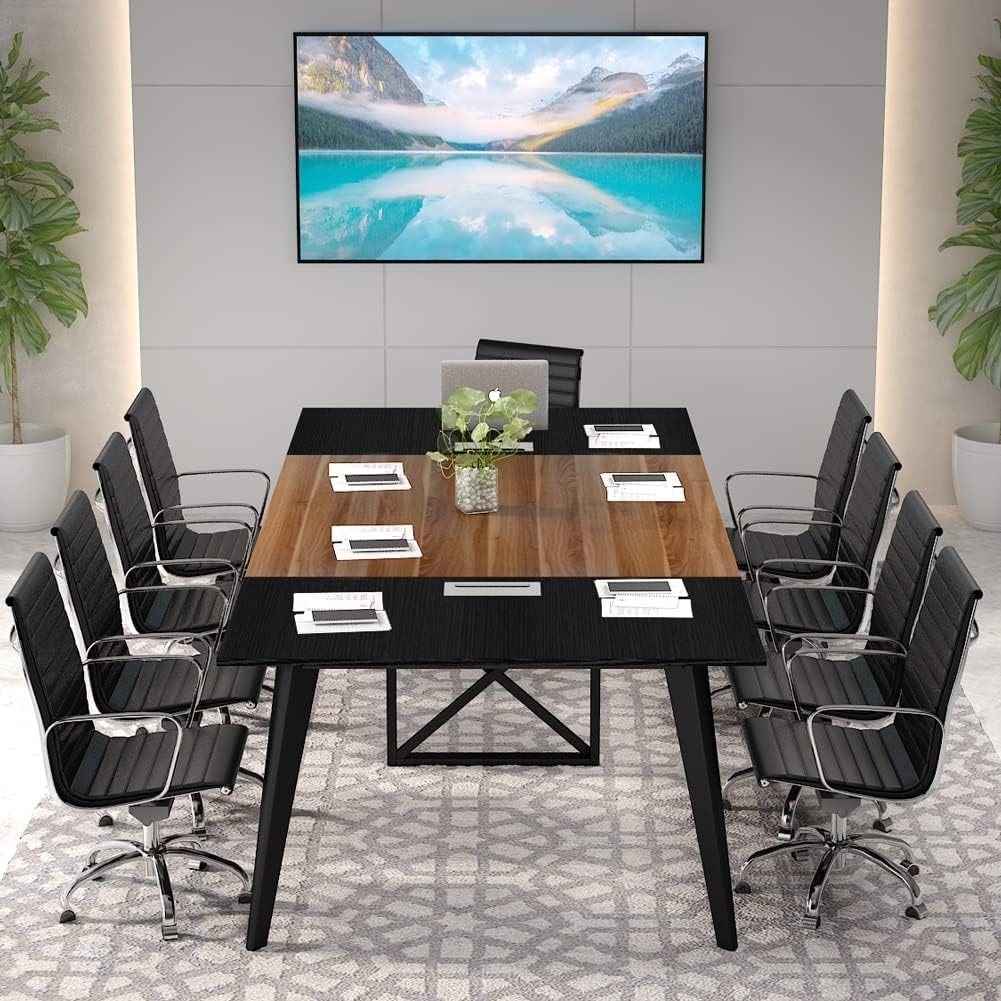 Tribesigns 8FT Conference Table, 94.5L X 47.2W Inch Large Modern Meeting Table, Seminar Training Table With Grommet Holes