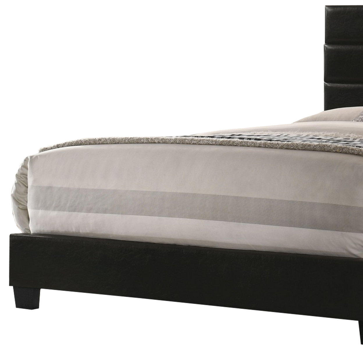 Leatherette Upholstered King Bed With Panel Headboard, Black- Saltoro Sherpi
