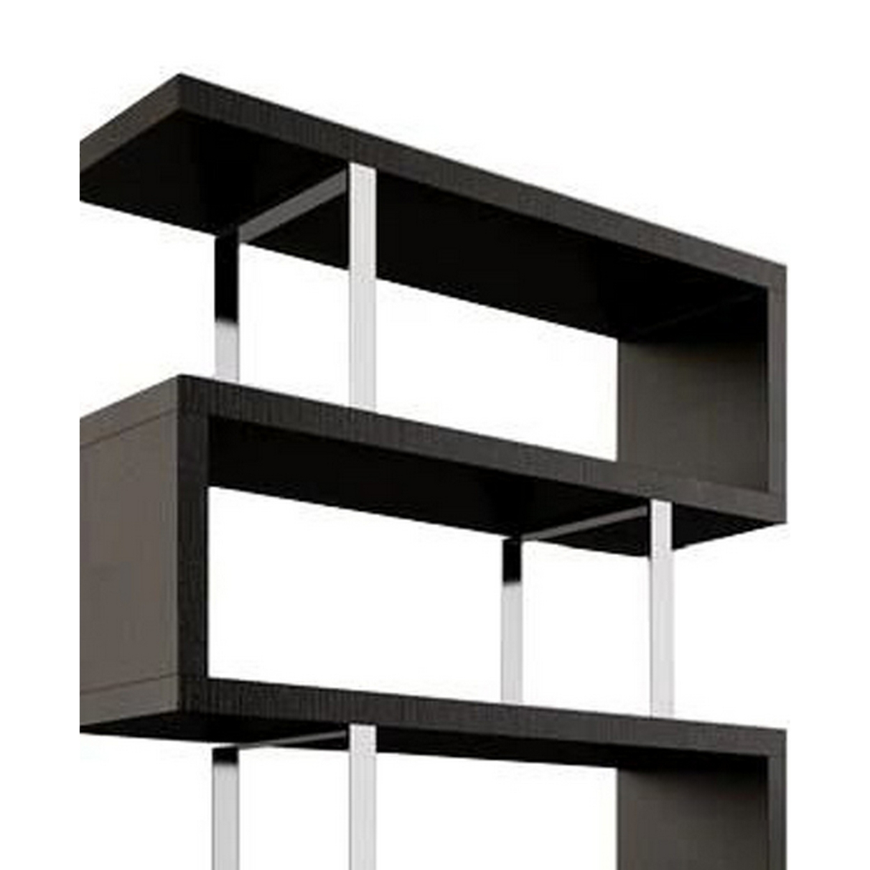 Raha 67 Inch 4 Tier Display Bookshelf, Chrome Metal, Black Lacquered MDF - Saltoro Sherpi
