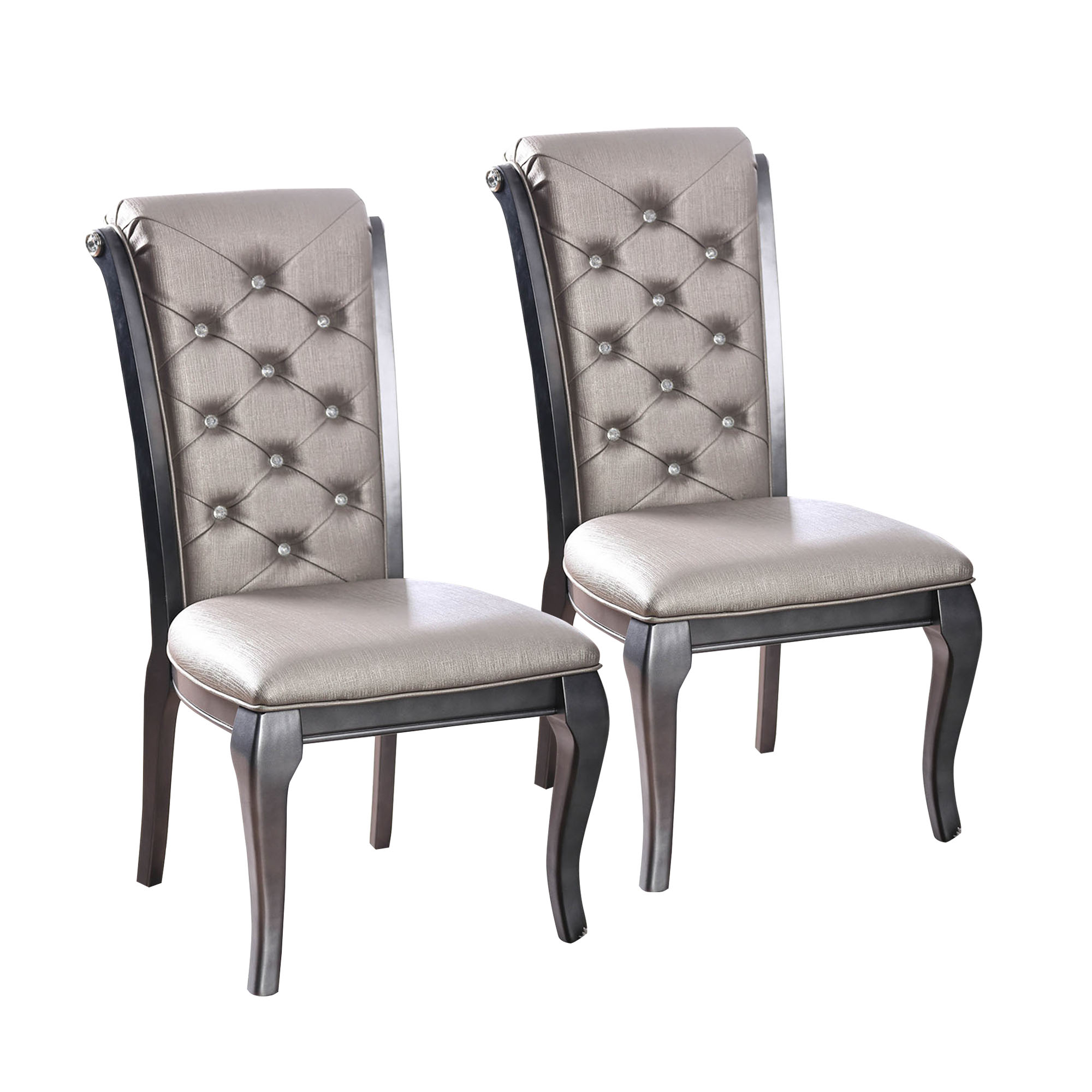 Button Tufted Leatherette Upholstered Wooden Side Chair With Scrolled Back, Pack Of Two, Gray - Saltoro Sherpi