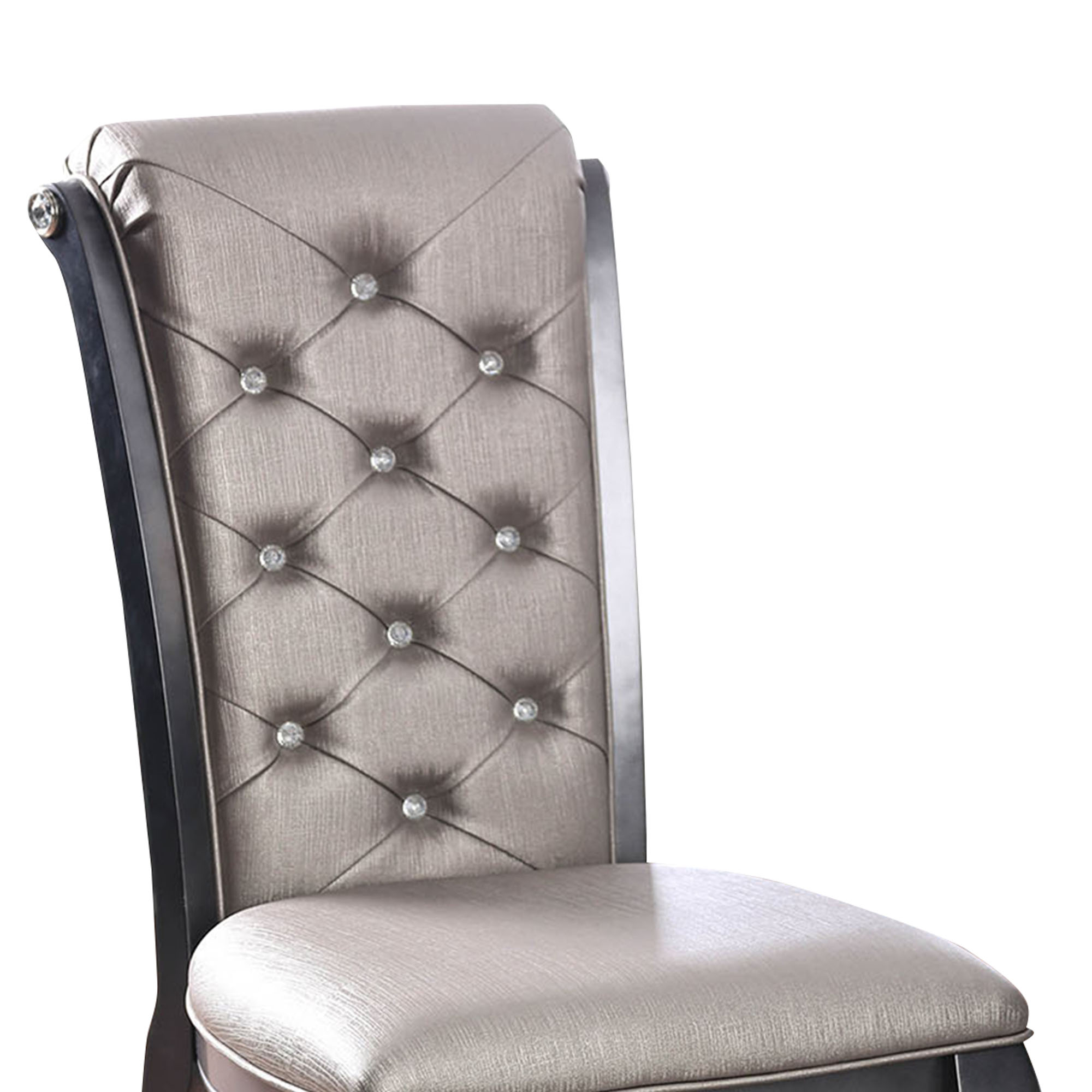 Button Tufted Leatherette Upholstered Wooden Side Chair With Scrolled Back, Pack Of Two, Gray - Saltoro Sherpi