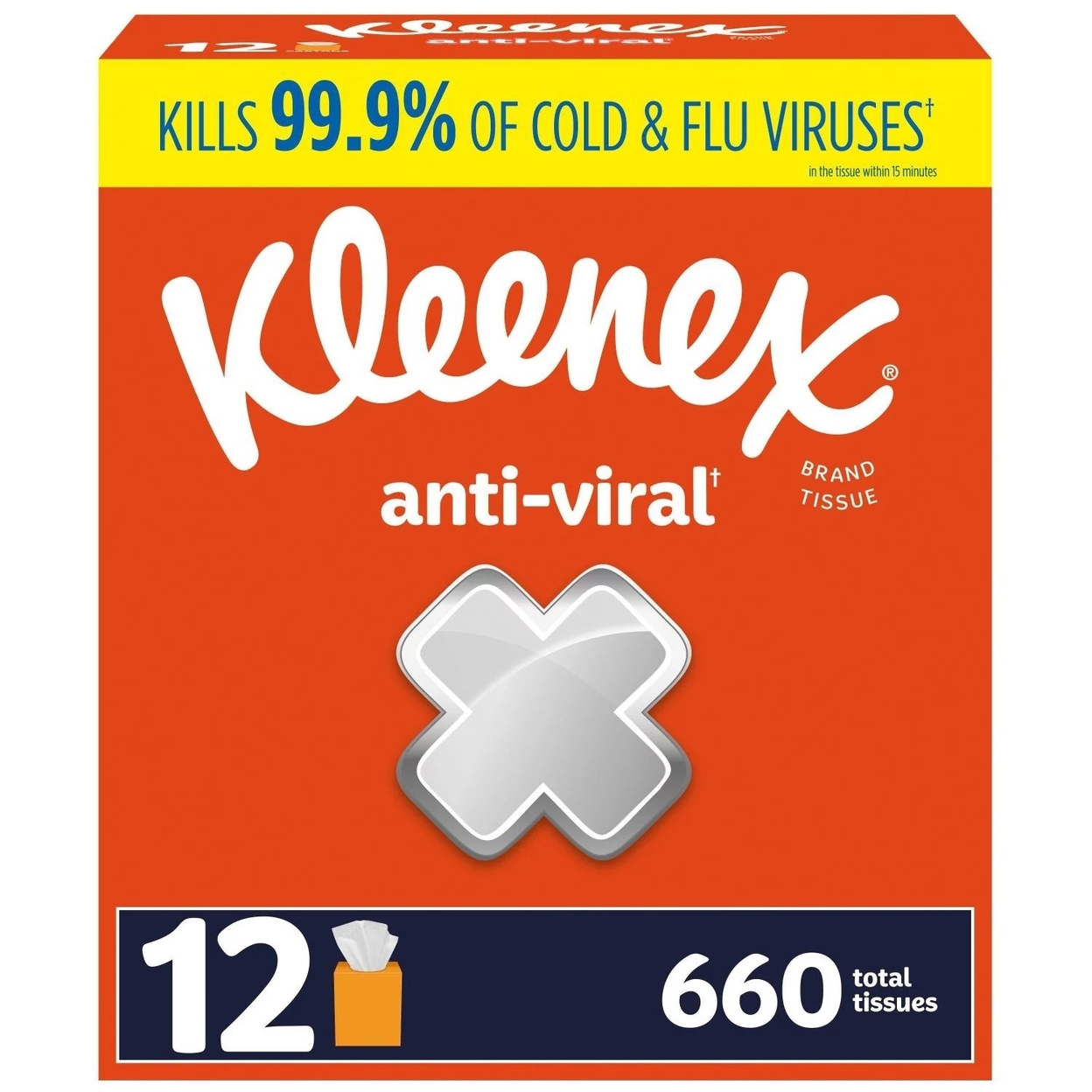 Kleenex Anti-Viral 3-Ply Facial Tissues, Cube Boxes (55 Tissues/Box, 12 Boxes)