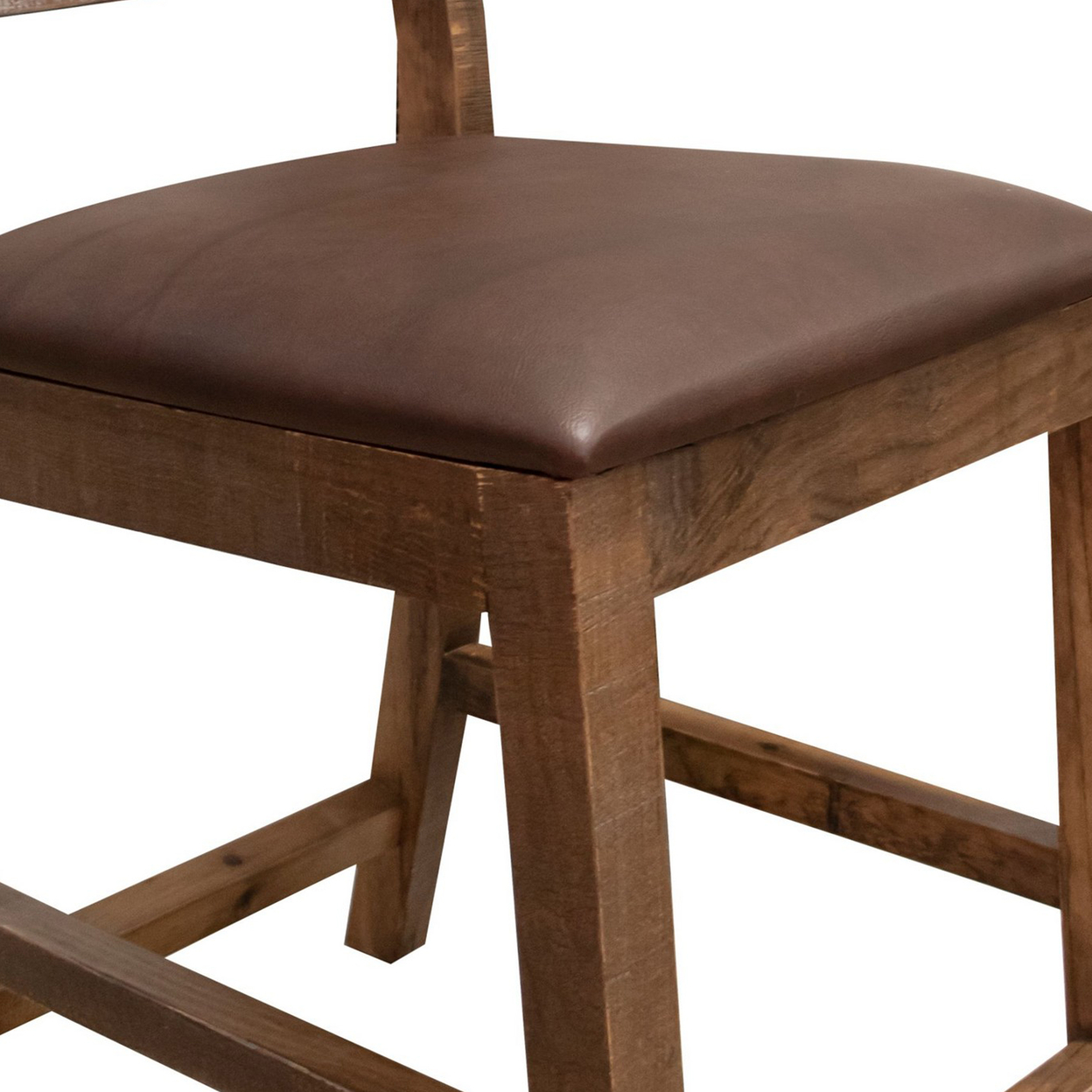 Fena 30 Inch Barstool Chair, Set Of 2, Brown Faux Leather Seat, Pine Wood- Saltoro Sherpi