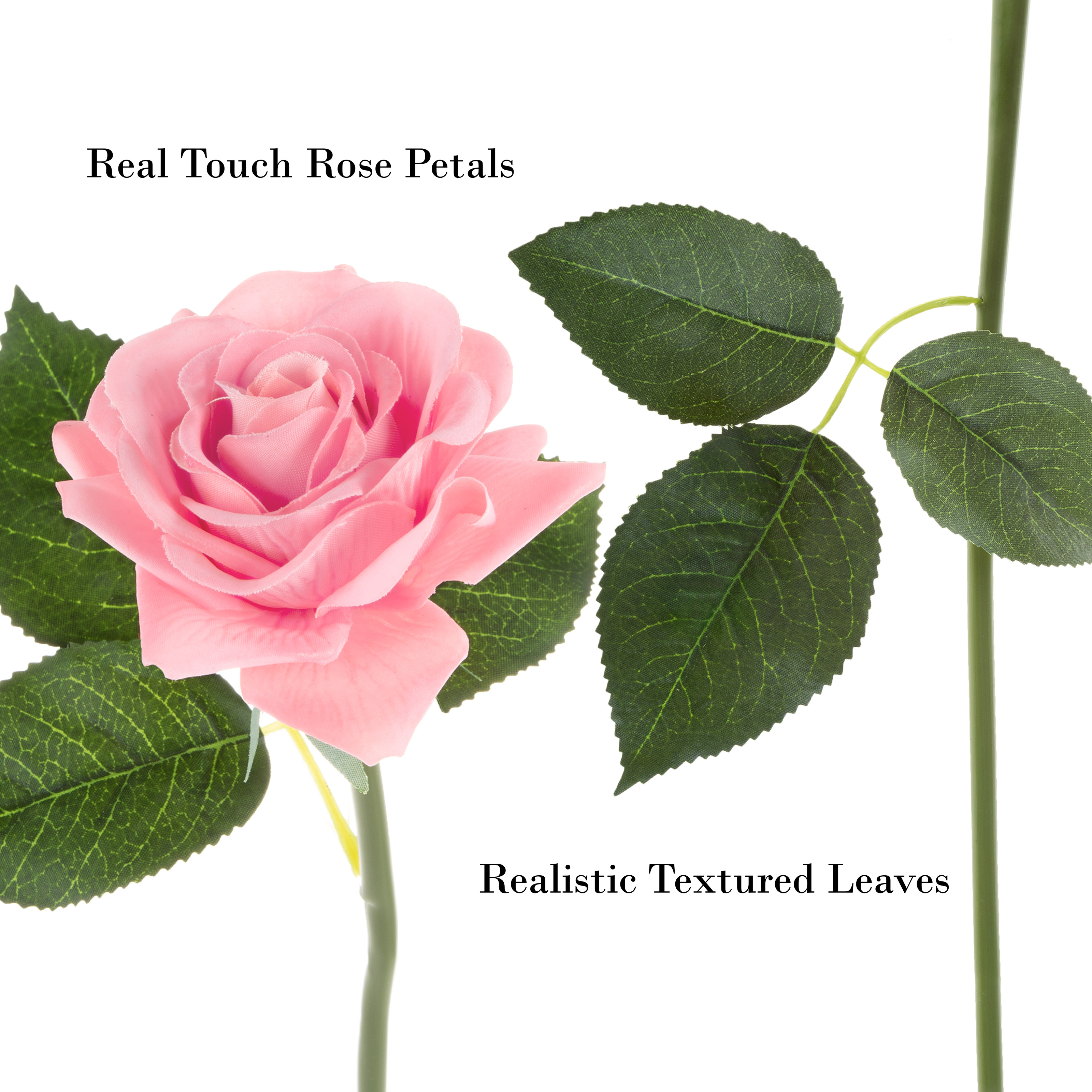 Artificial Realistic Open Roses 18 Pack Wire Stems Real Touch Look Feel - Pink