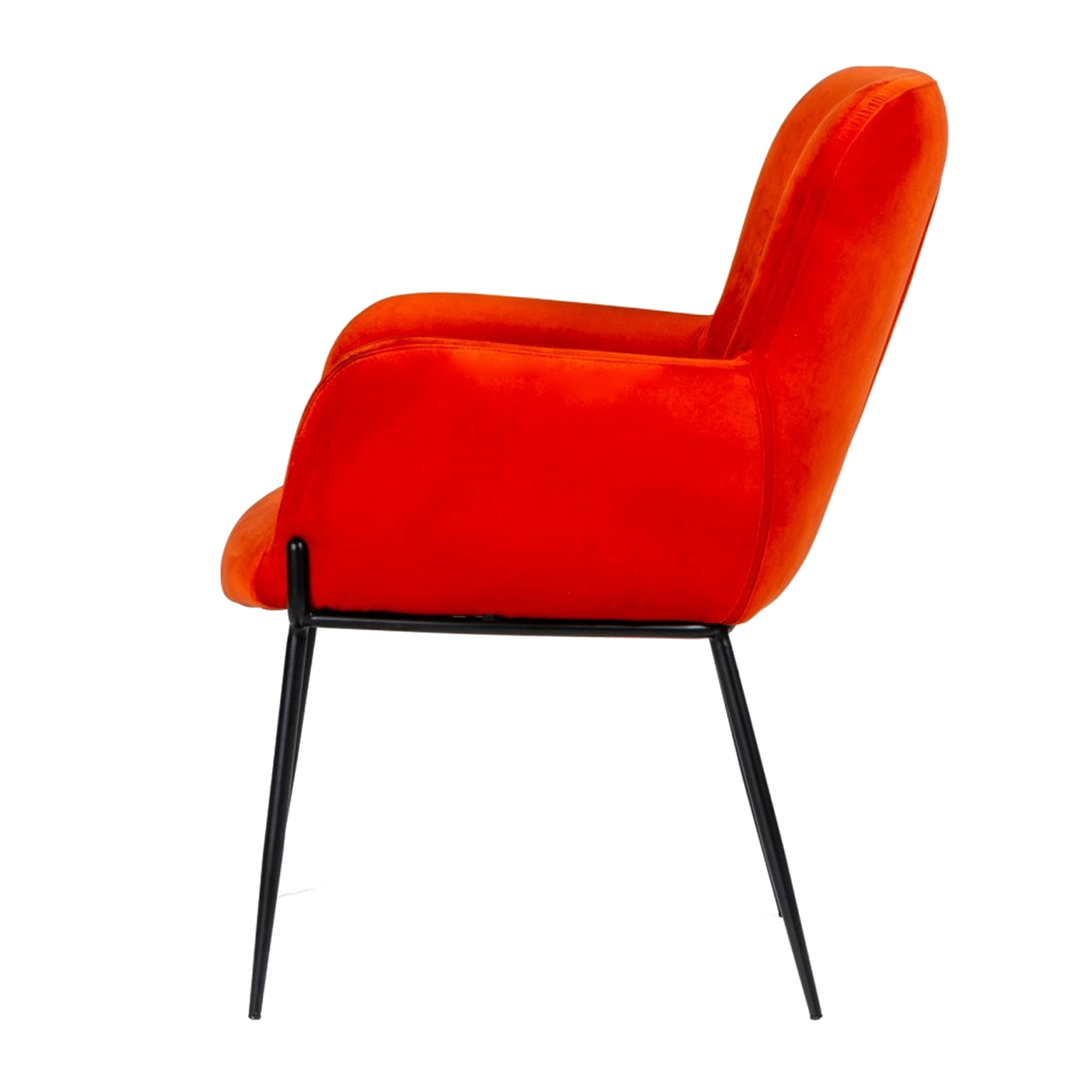 Curved Design Fabric Dining Chair With Sleek Tapered Legs, Orange- Saltoro Sherpi