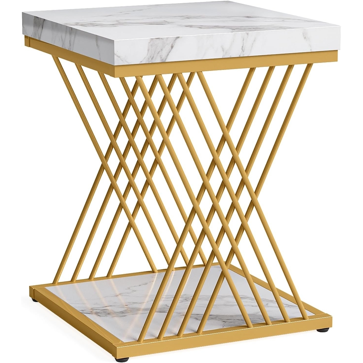 Tribesigns Square Side Table White Gold End Table 2-Tier End Table Modern Bedside Table Small Side Table With Storage For Couch - 1pc