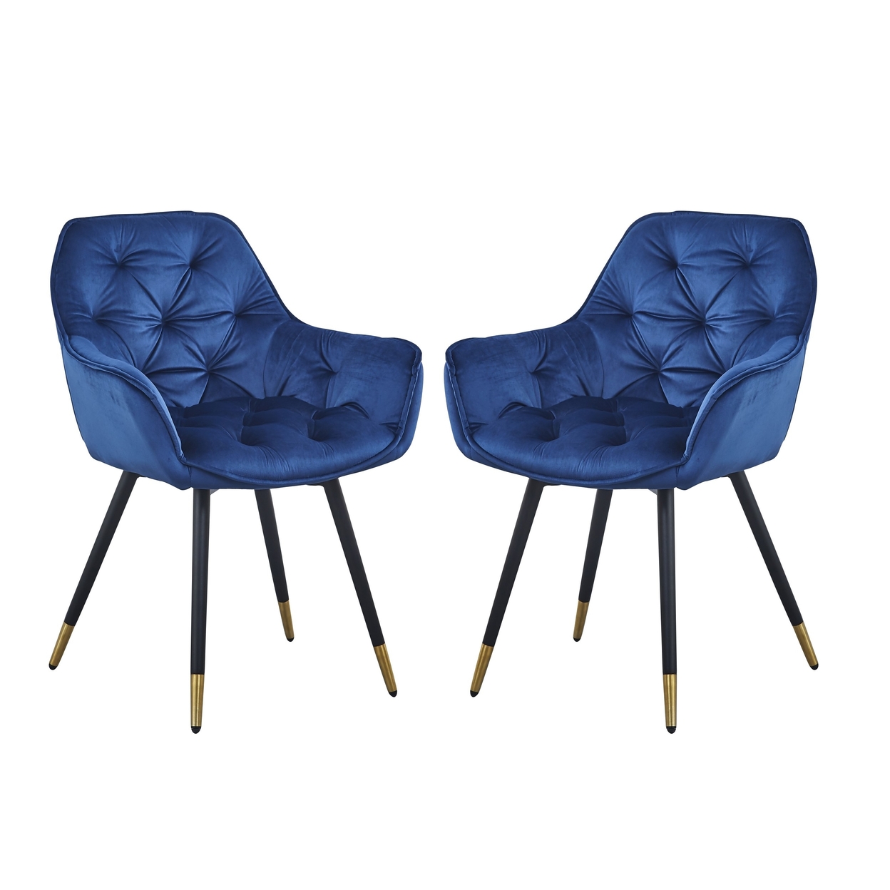 Alix 25 Inch Modern Dining Chair, Button Tufted, Set Of 2, Blue, Black- Saltoro Sherpi