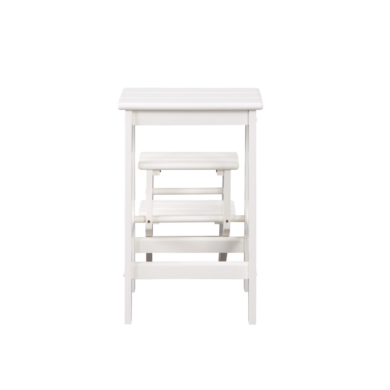 24 Inch 3 Level Step Stool, Plank Tops And Safety Latch, Classic White Wood- Saltoro Sherpi