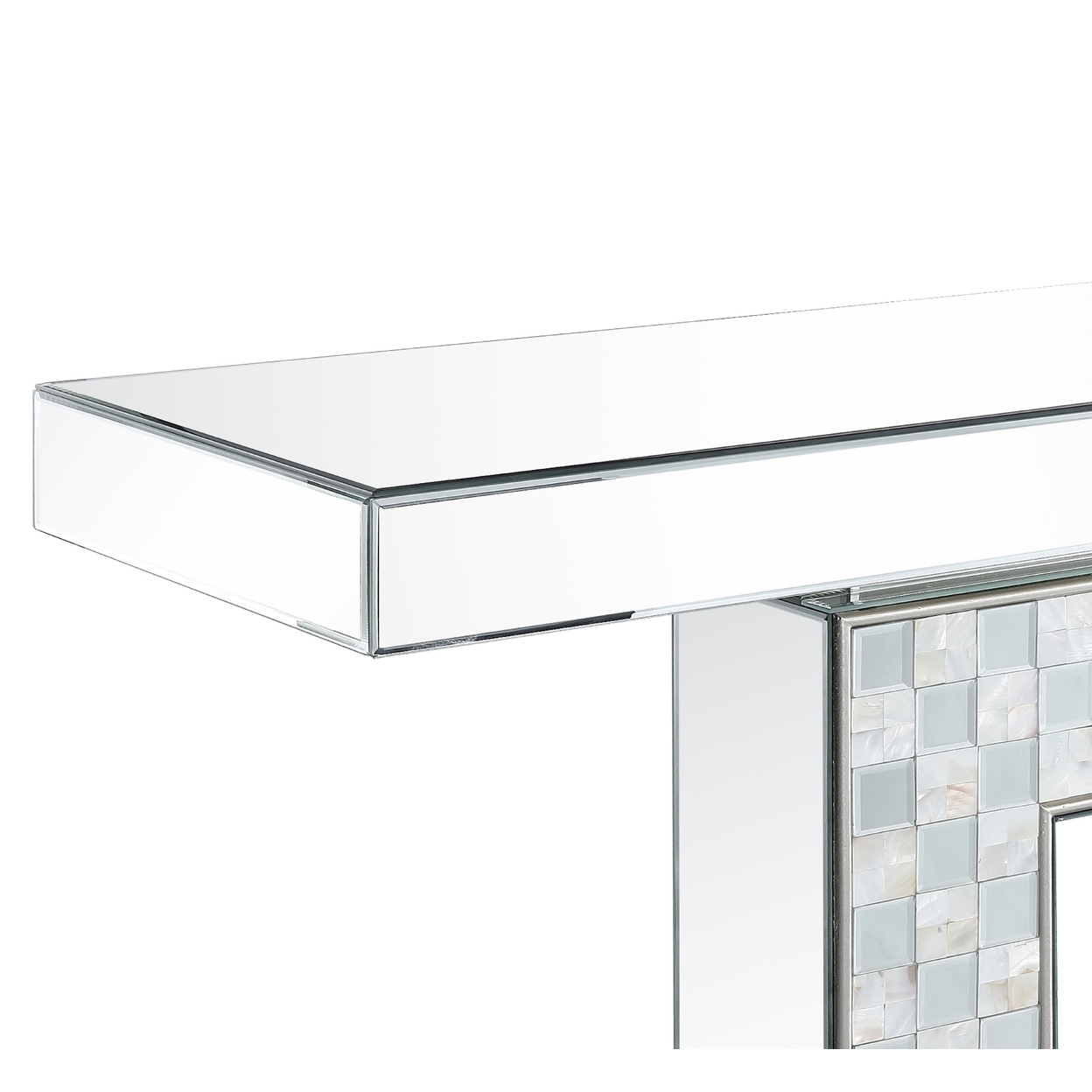 Contemporary Style Mirror Console Table With Square Base Design, Silver- Saltoro Sherpi