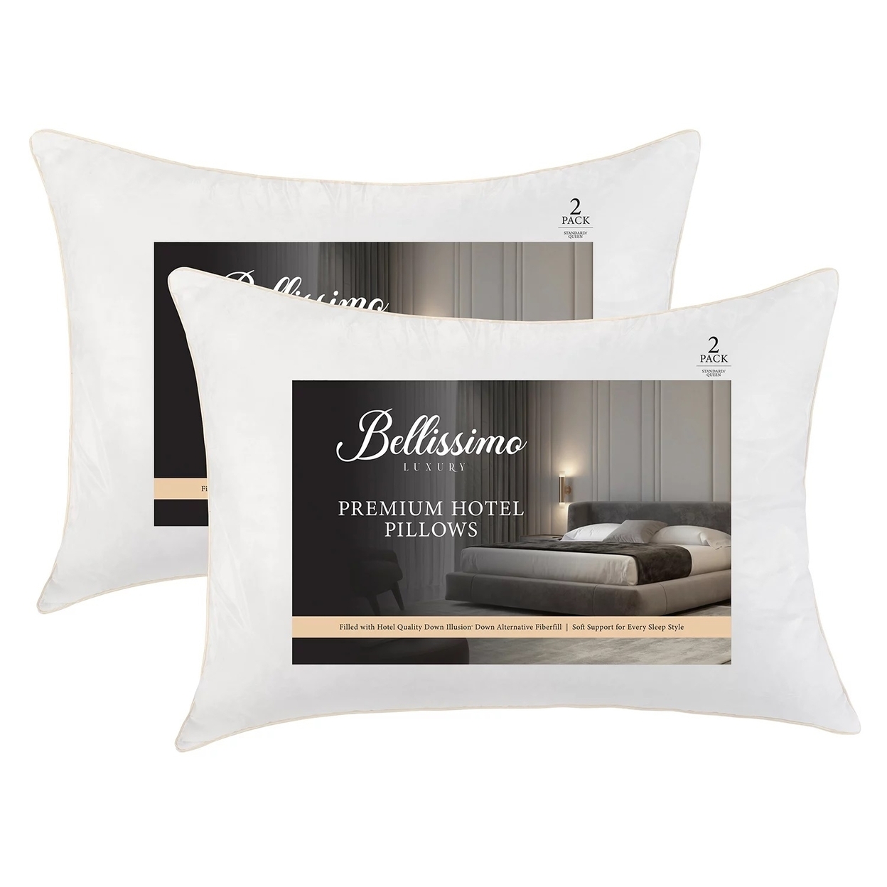Bellissimo Premium Luxury Hotel Bed Pillow, Standard/Queen (2 Pack)