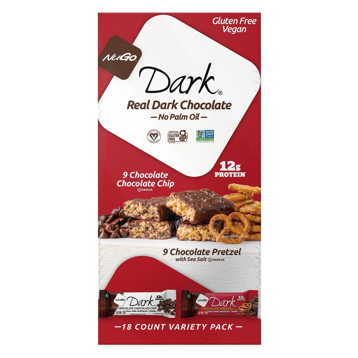 NuGo Dark Chocolate Protein Bar Variety Pack (18 Count)