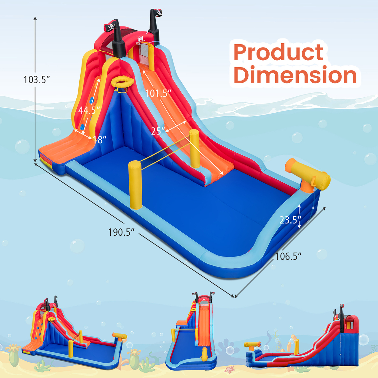 Inflatable Water Slide Park Pirate Theme Bouncer Playhouse Castle W/ 750W Blower