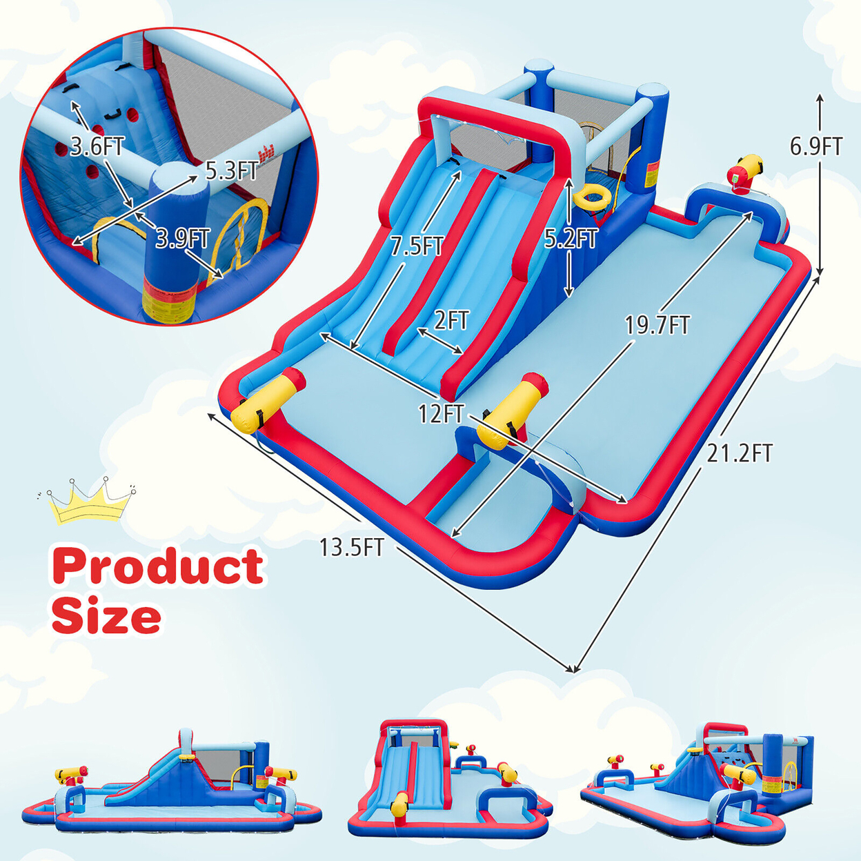 Inflatable Water Slide Park Kids Bounce House Climbing Jumping With 950W Blower