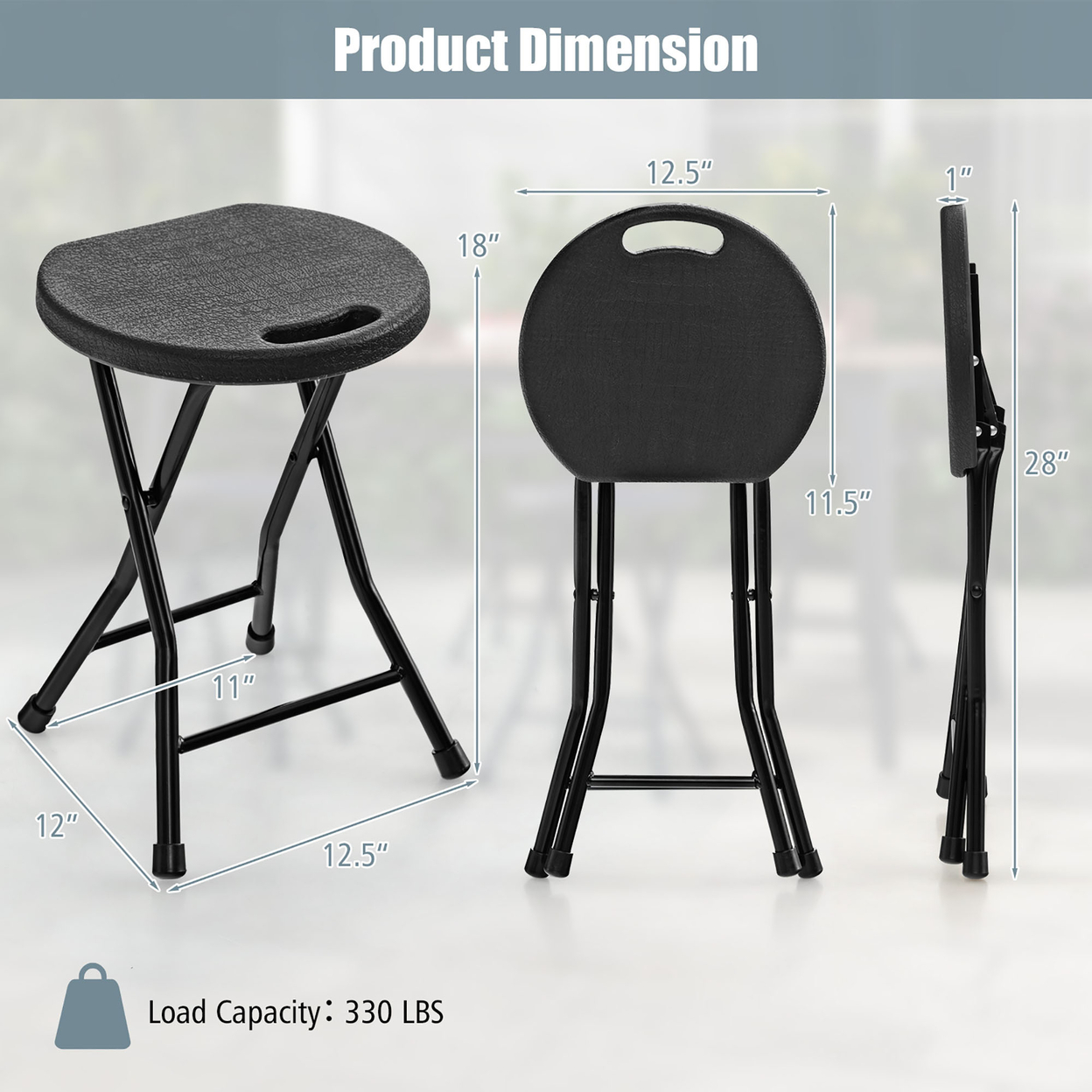 Set Of 2 Outdoor Folding Stool Portable Space-Saving Round X Shaped Chair Black