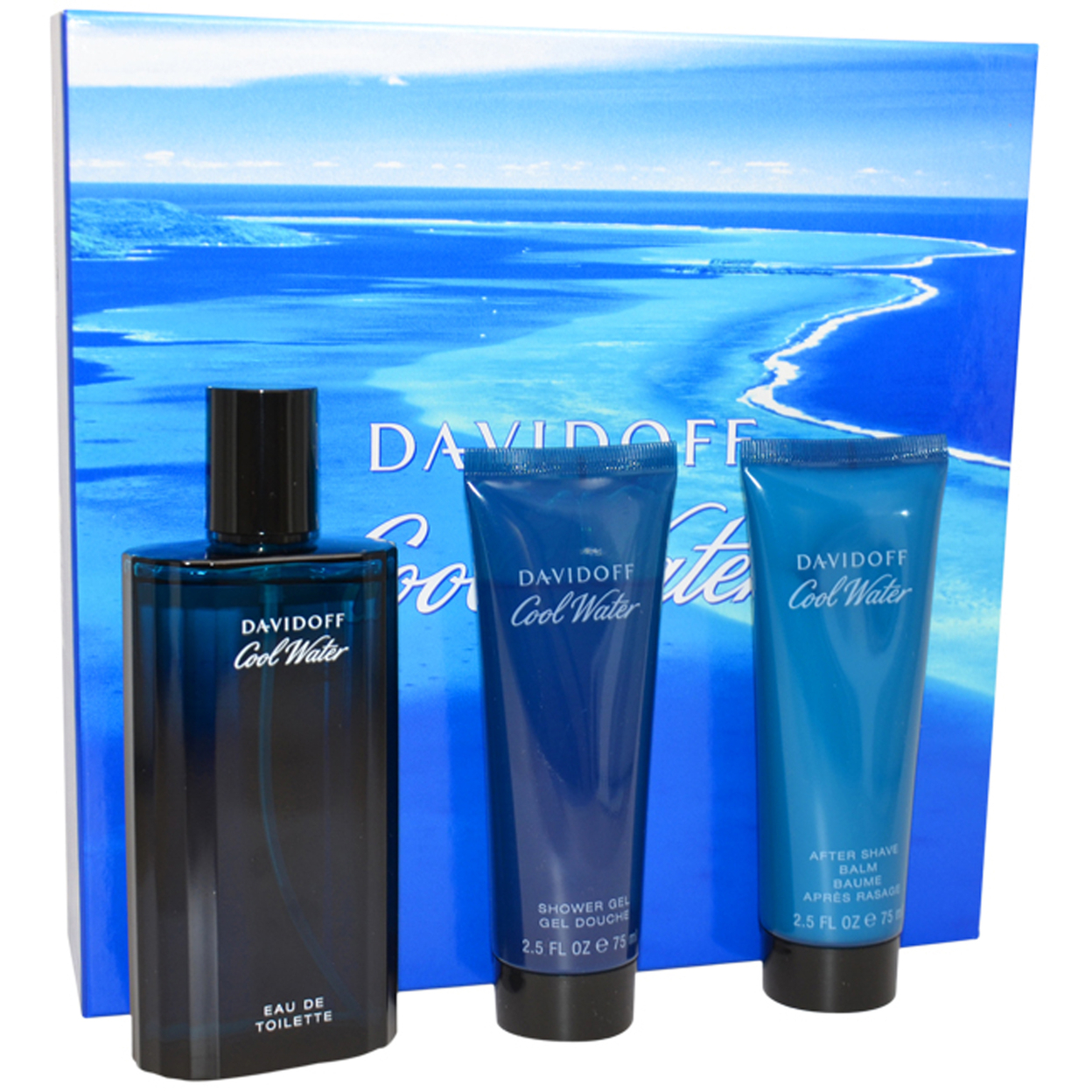 Davidoff Cool Water 4.2oz EDT Spray, 2.5oz Shower Gel, 2.5oz After Shave Balm 3 Pc Gift Set