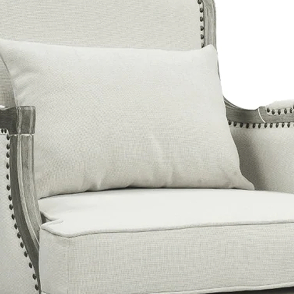 Warn 39 Inch Classic Accent Chair, Nailhead Trim, Box Cushion, Cream, Brown- Saltoro Sherpi