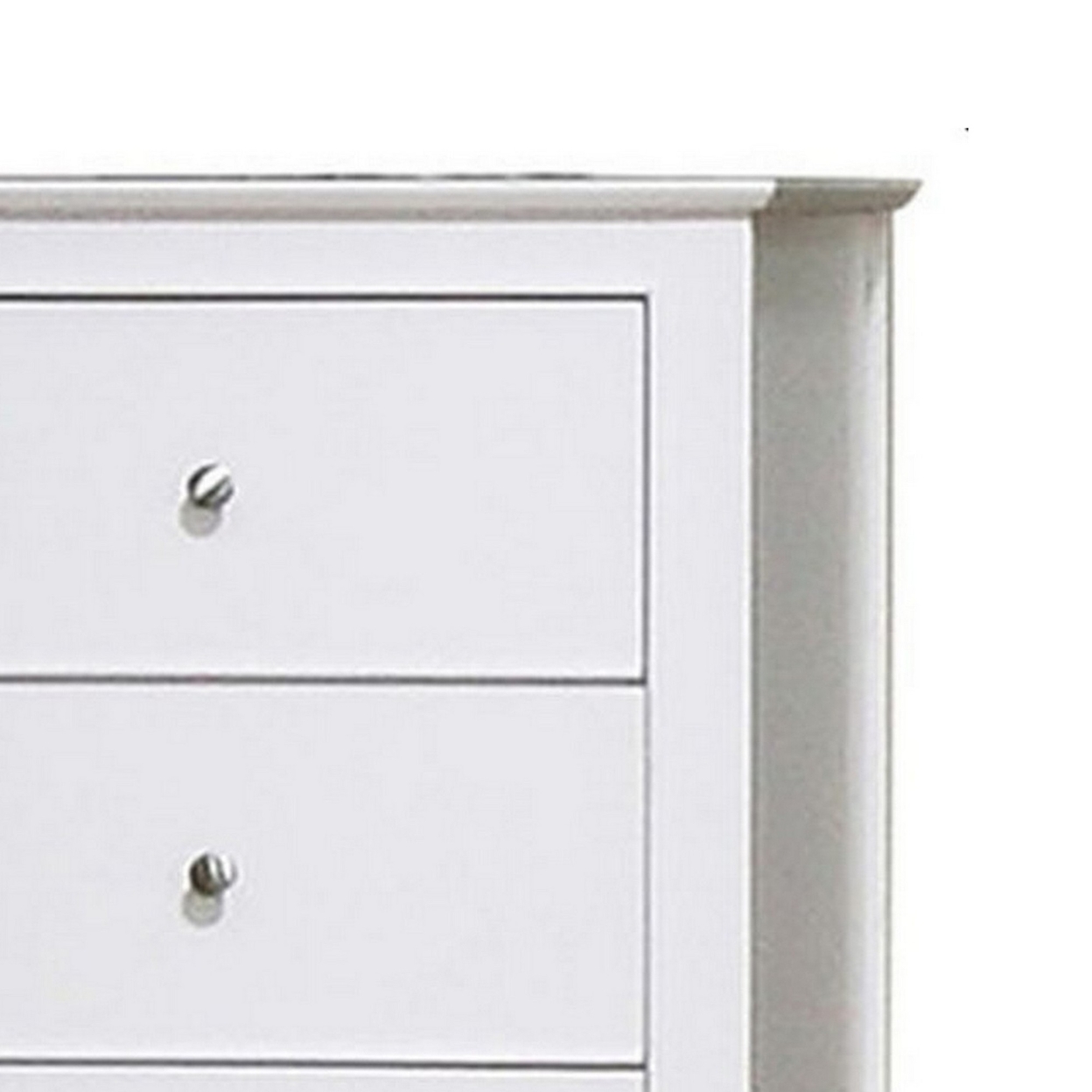 Nee 48 Inch Tall Dresser Chest, 5 Drawers With Silver Knobs, Matte White- Saltoro Sherpi