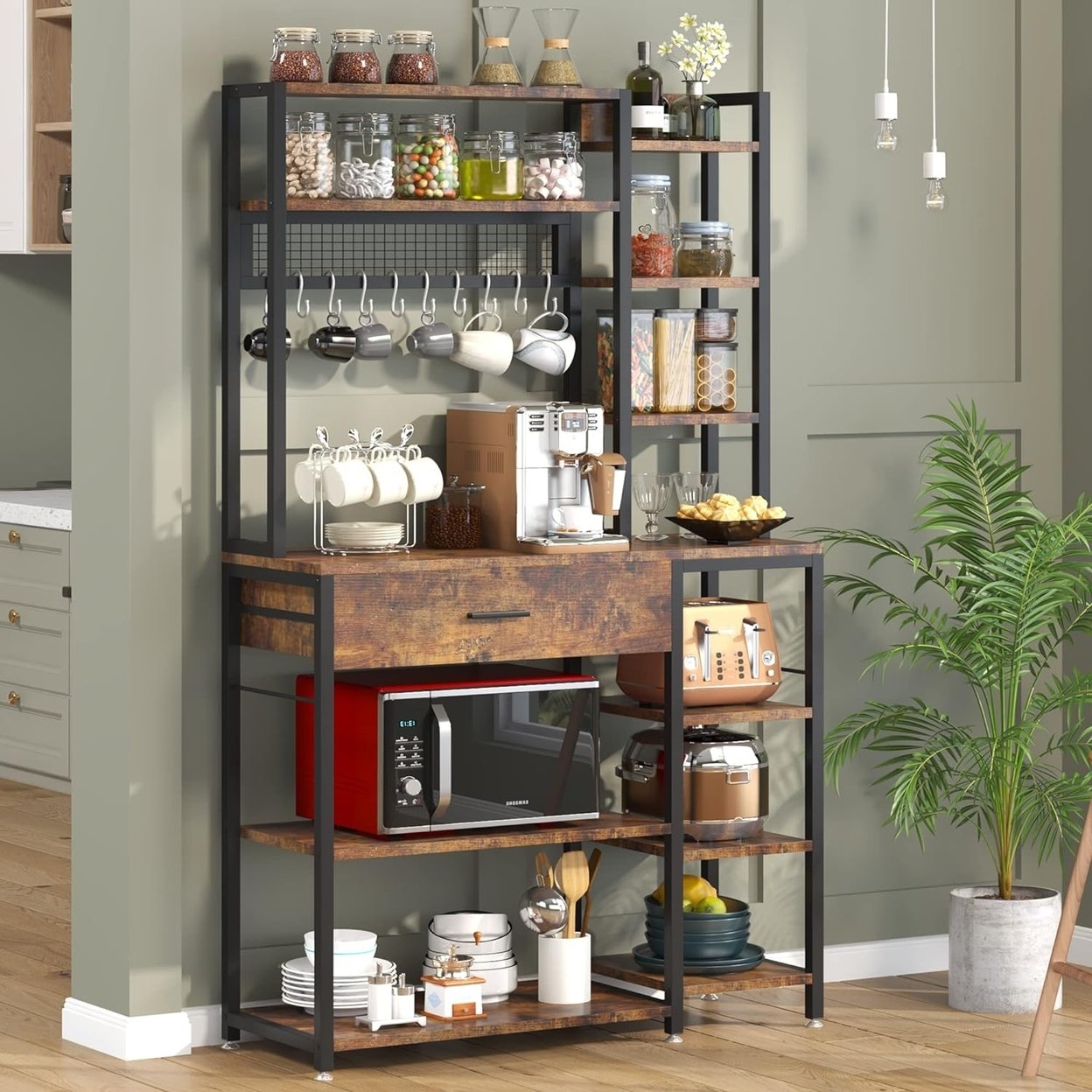 Tribesigns Baker's Rack With Drawer, 70.9 Kitchen Storage Shelf Rack, 5-Tier+6-Tier Microwave Stand With 10 Hooks