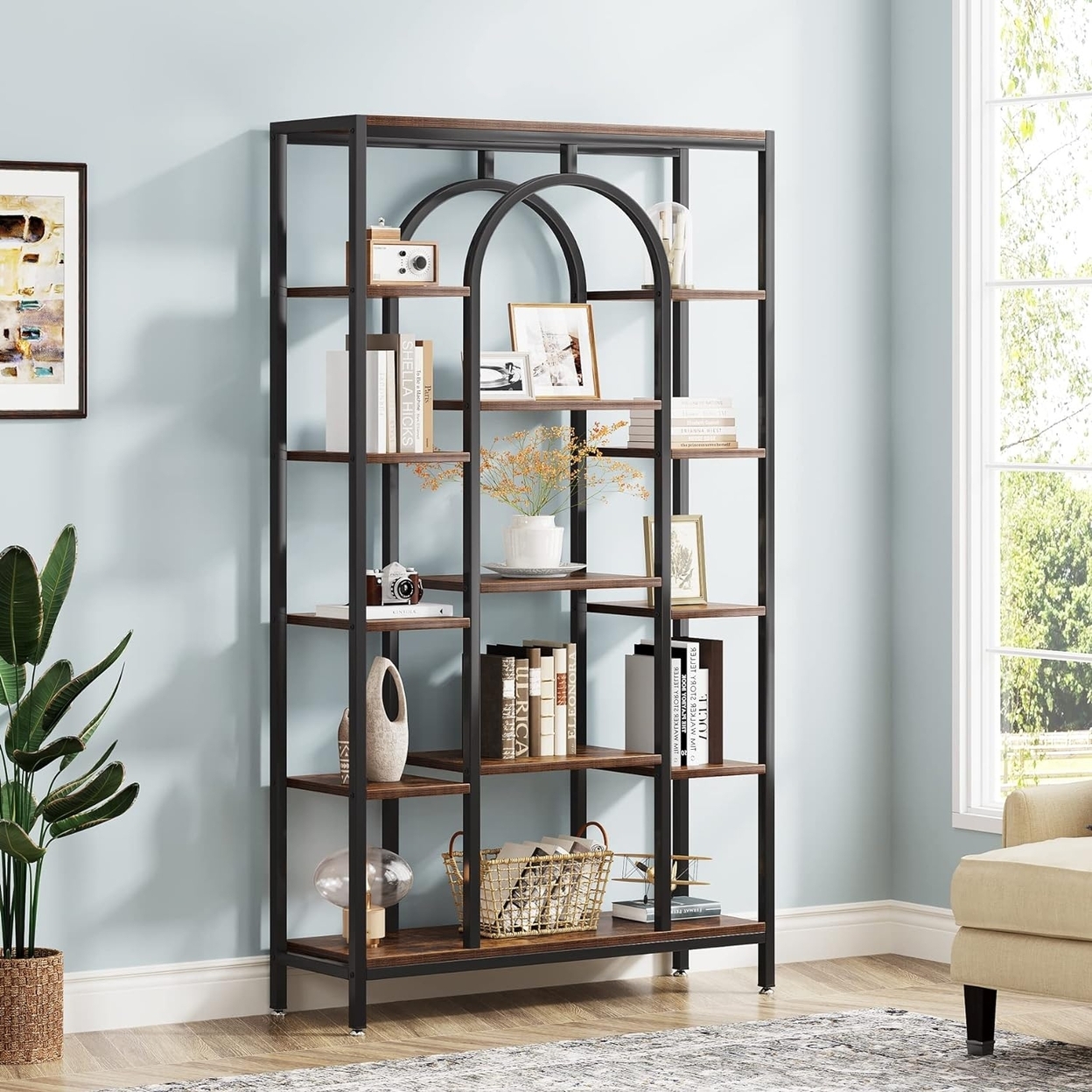 Tribesigns 5-Tier Bookshelf, Industrial Tall Bookcase Book Shelf Organizer Freestanding Open Display Shelves - Rustic Brown