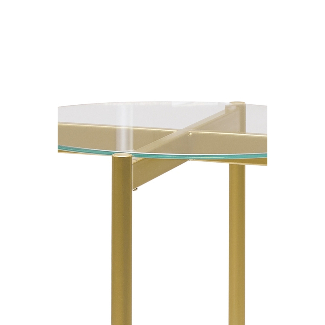 Glass Top Metal End Table With Marble Shelf, Gold And White- Saltoro Sherpi