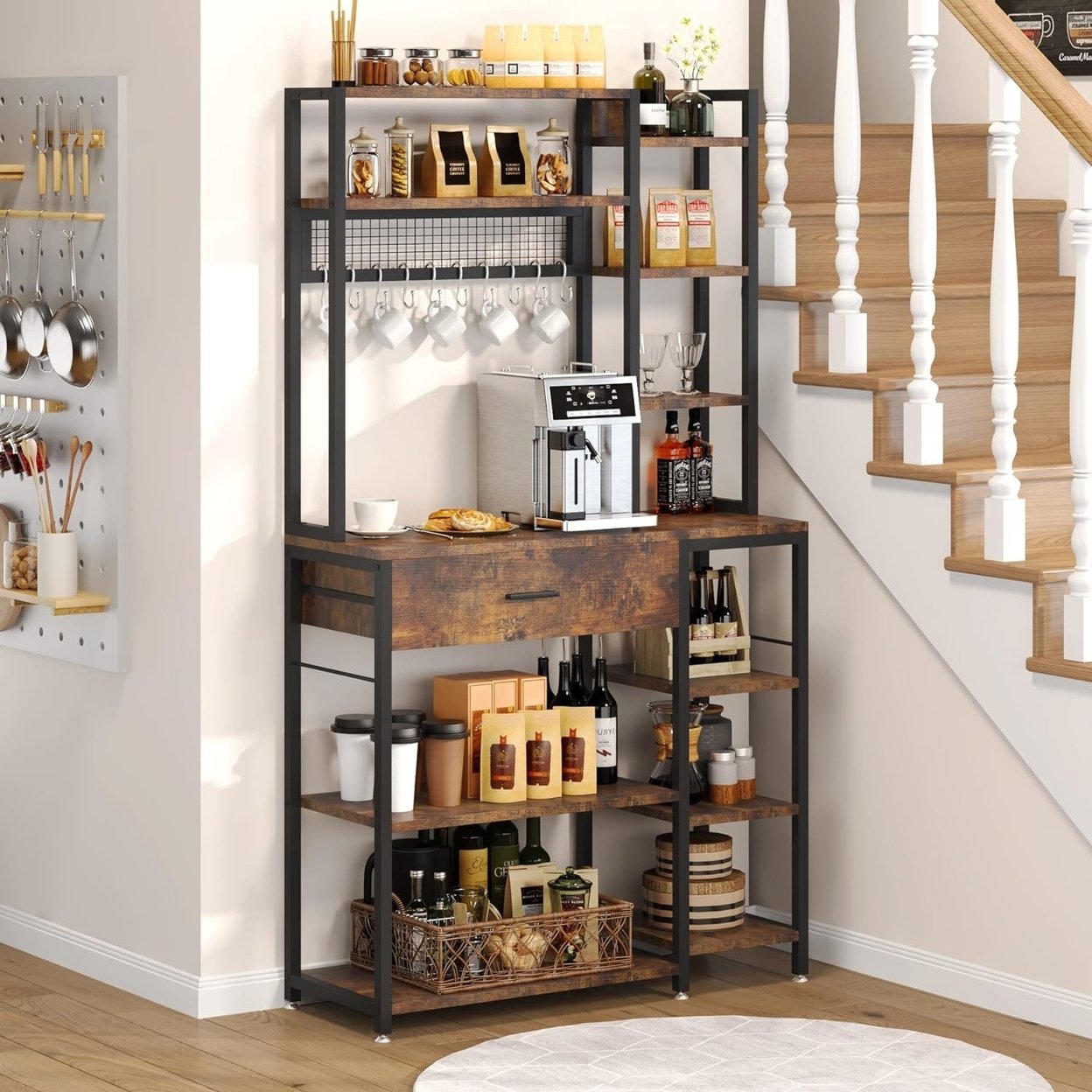 Tribesigns Baker's Rack With Drawer, 70.9 Kitchen Storage Shelf Rack, 5-Tier+6-Tier Microwave Stand With 10 Hooks