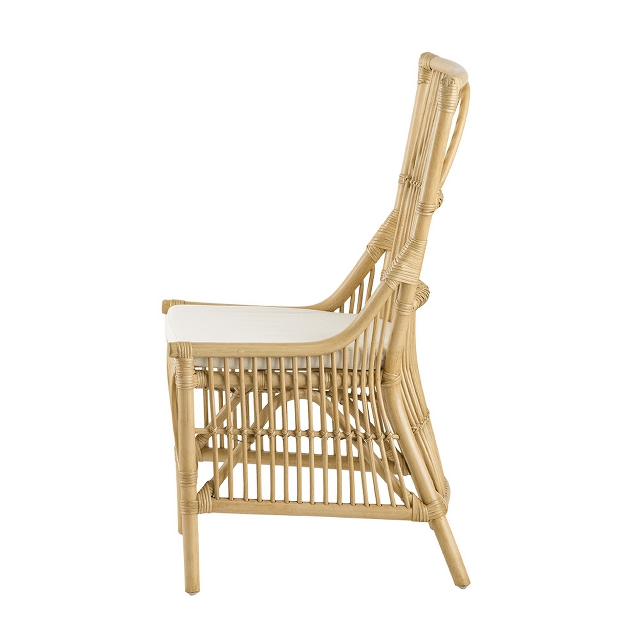 23 Inch Rattan Dining Side Chair, Soft Padded Seat, Natural Brown, White- Saltoro Sherpi