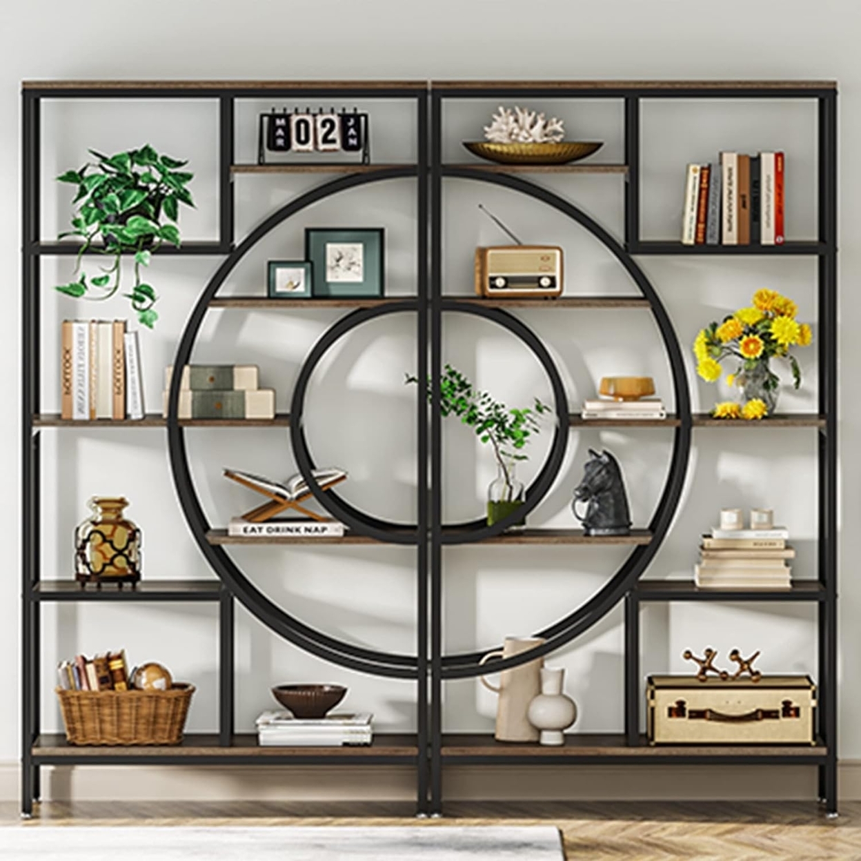 Tribesigns 71 Geometric Bookcase, Industrial 8-Tiers Bookshelves, Rustic Etagere Bookcase With Metal Frame - 1pc