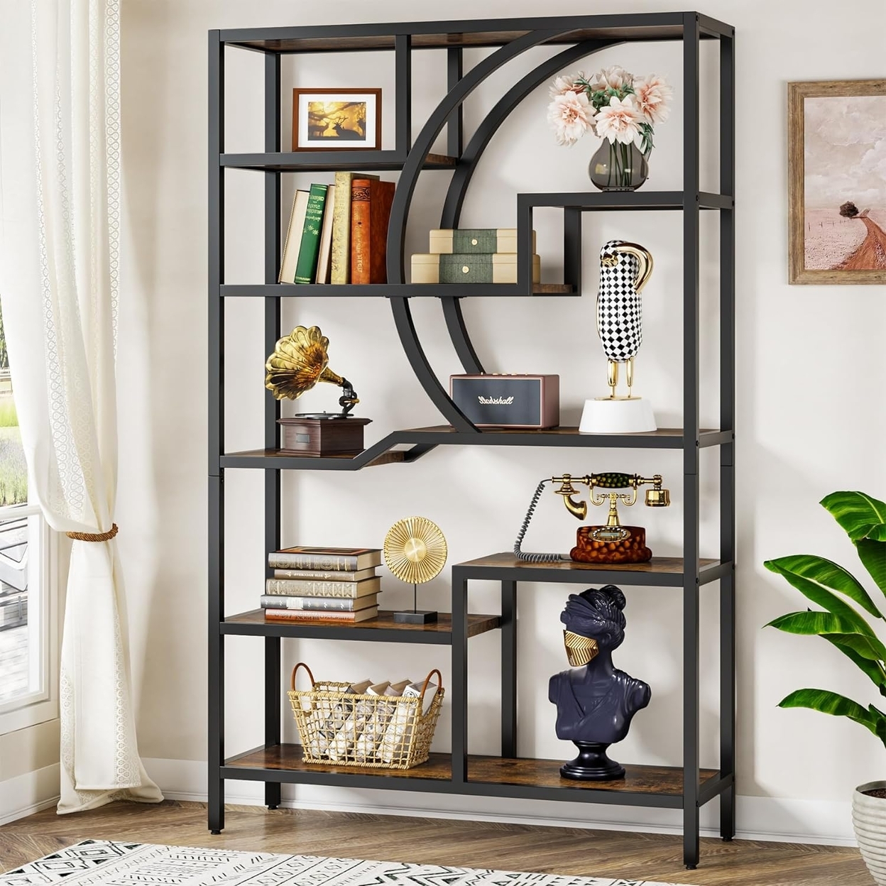 Tribesigns 69 Tall Bookshelf, Industrial 6-Tier Etagere Bookcase, Freestanding Open Storage Display Shelving Unit With 9 Open Shelves - 1pc