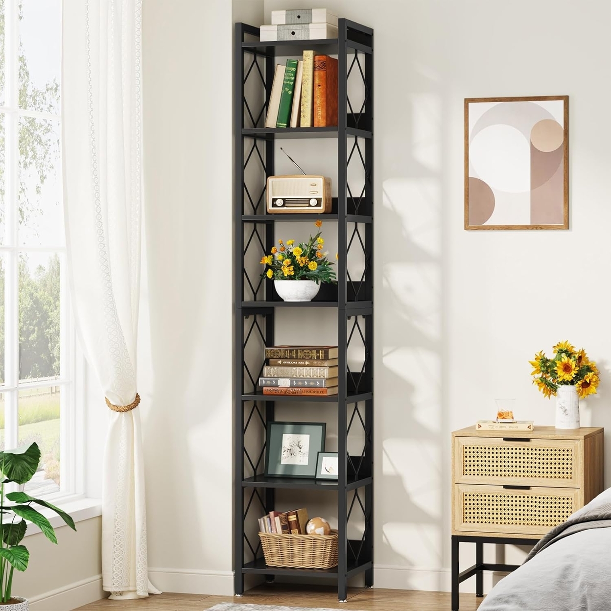 Tribesigns 78.7 Extra Tall Narrow Bookshelf, 7 Tier Skinny Bookcase For Small Spaces, Freestanding Display Shelves - Black, 1pc