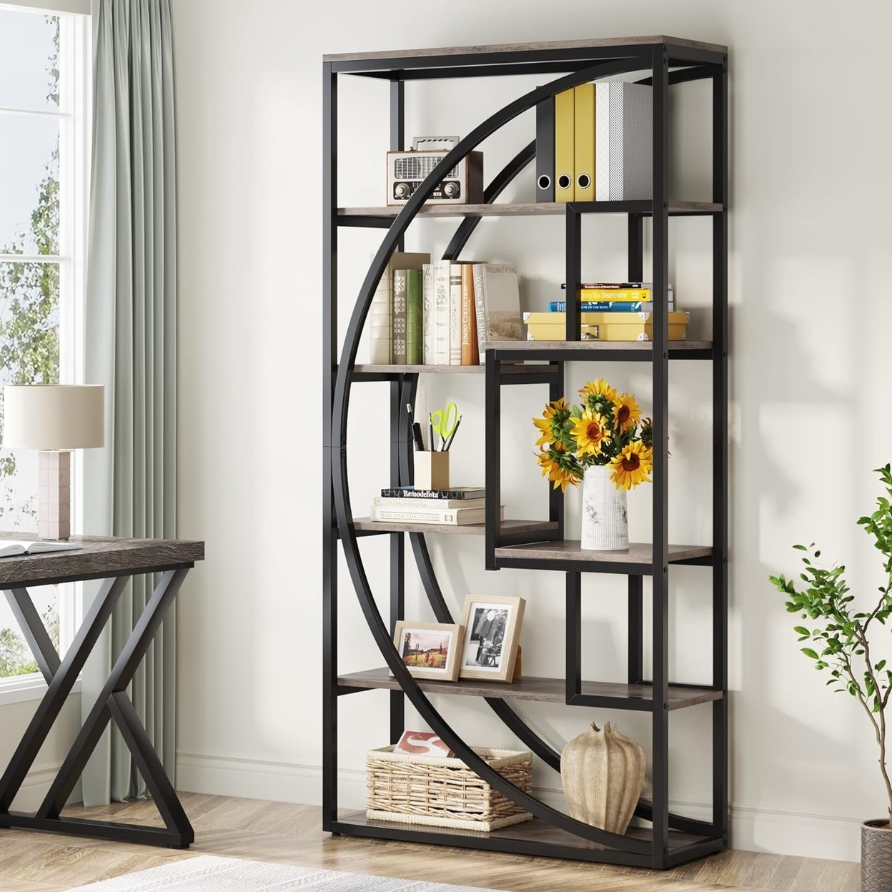 Tribesigns Industrial 5-Tier Etagere Bookcase, 70.8 Tall Bookshelf With 8 Open Storage Shelf, Book Shelf Display Tack Shelving Unit - Vinta