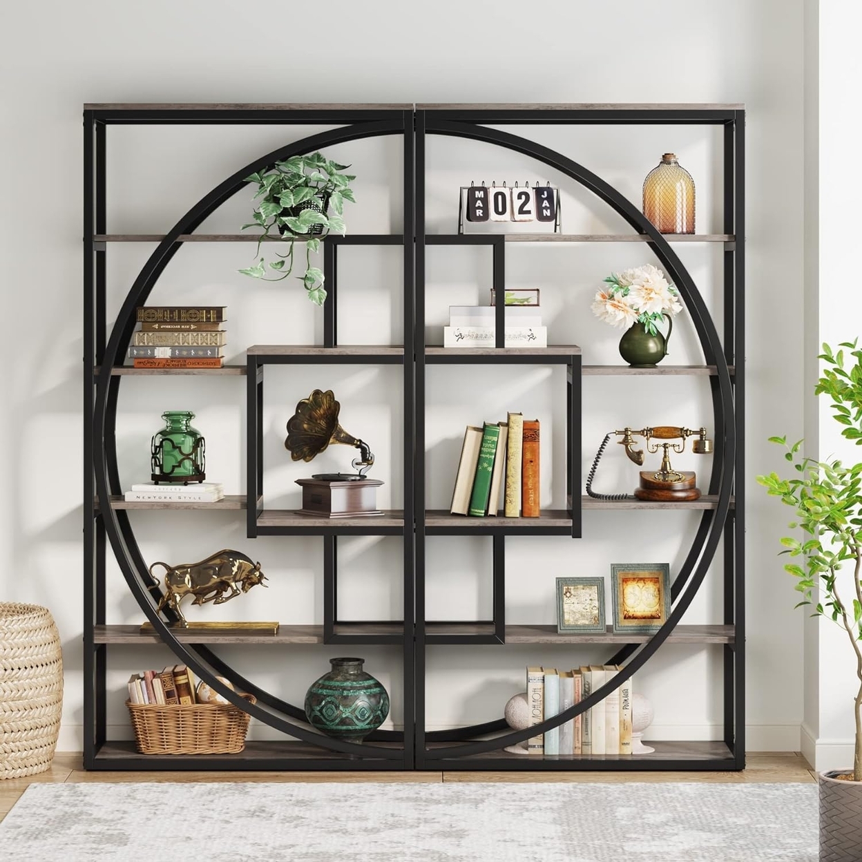 Tribesigns Industrial 5-Tier Etagere Bookcase, 70.8 Tall Bookshelf With 8 Open Storage Shelf, Book Shelf Display Tack Shelving Unit - Rusti