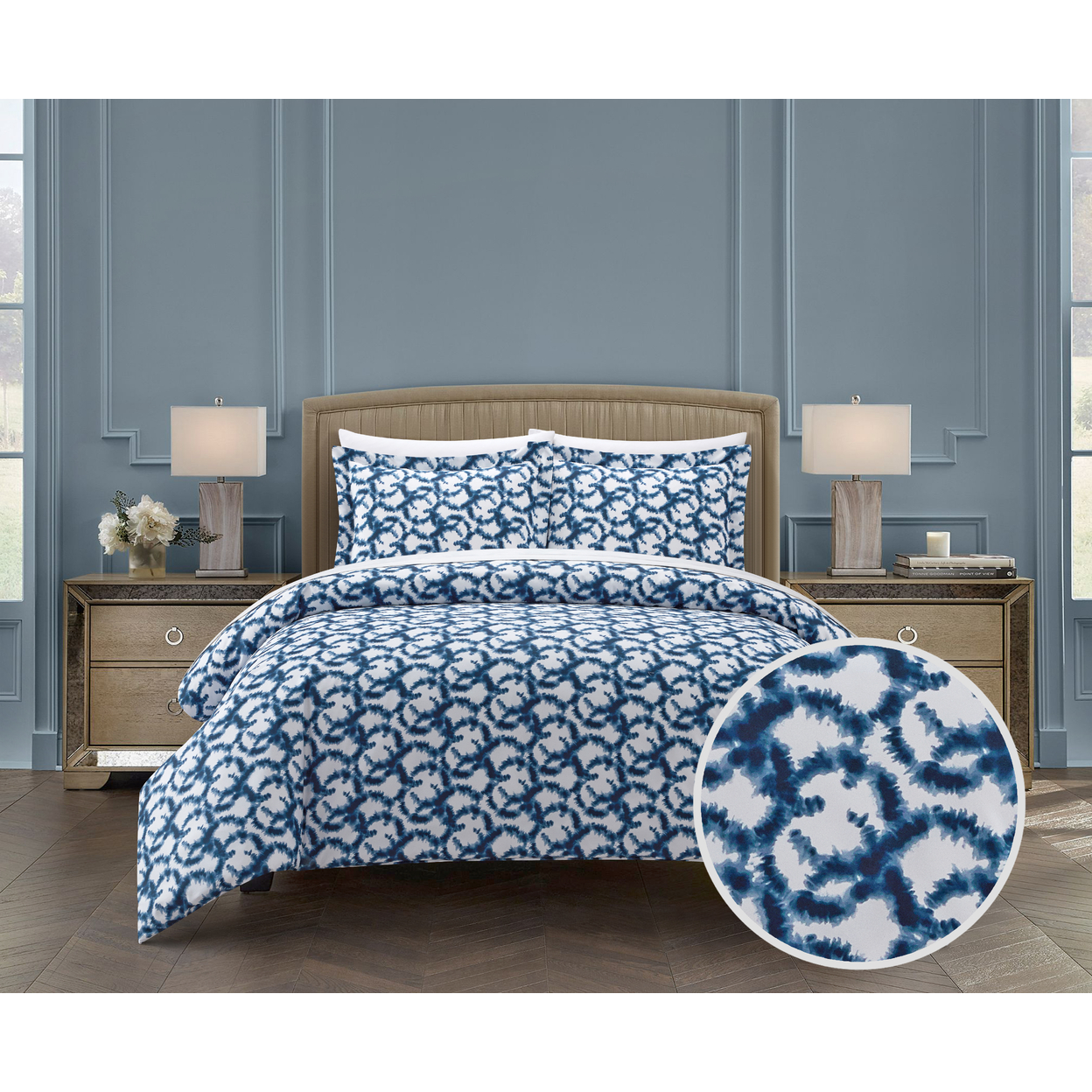Khrissie 2 Or 3 Piece Duvet Cover Set Watercolor Overlapping Rings Pattern - Navy, Queen