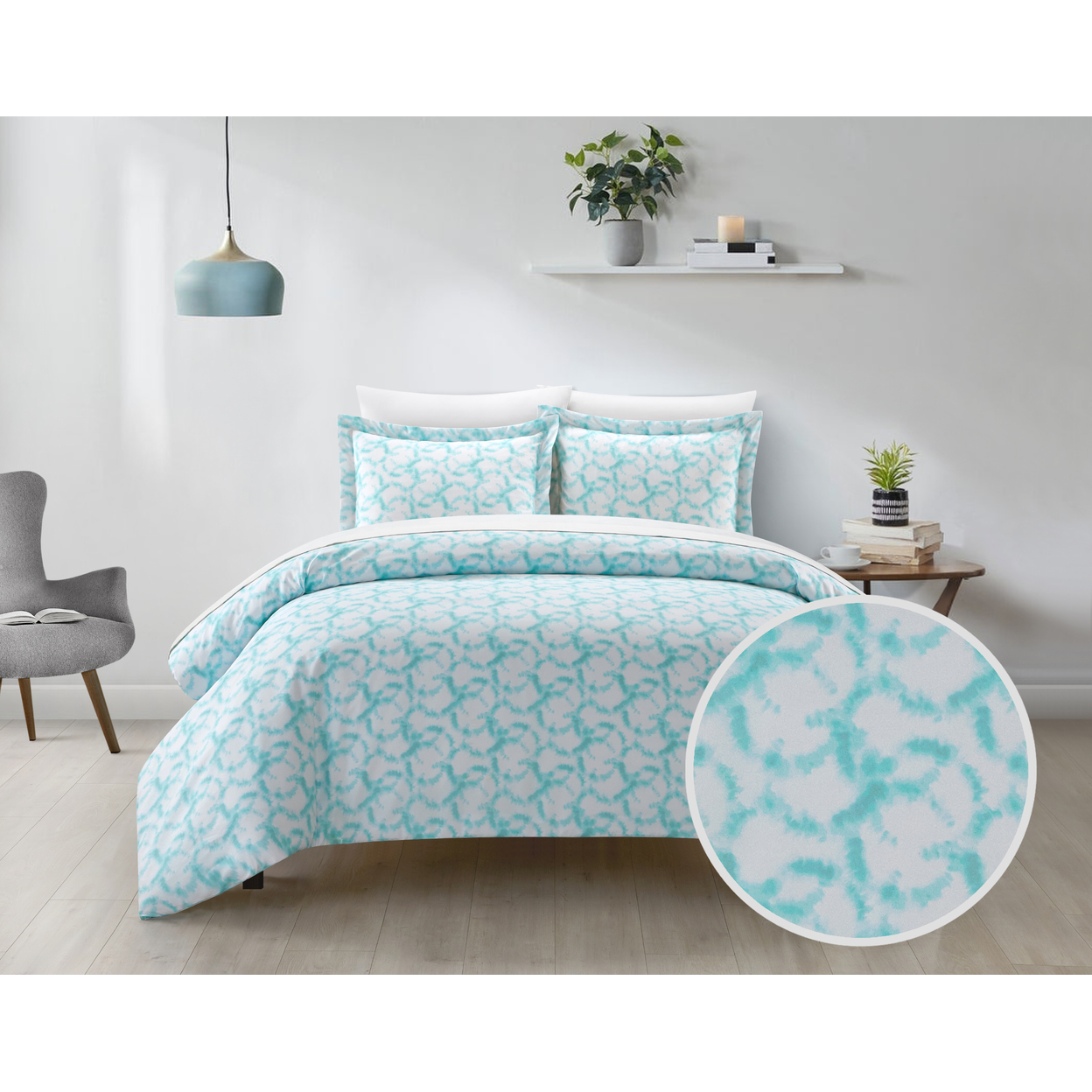 Khrissie 2 Or 3 Piece Duvet Cover Set Watercolor Overlapping Rings Pattern - Aqua, King