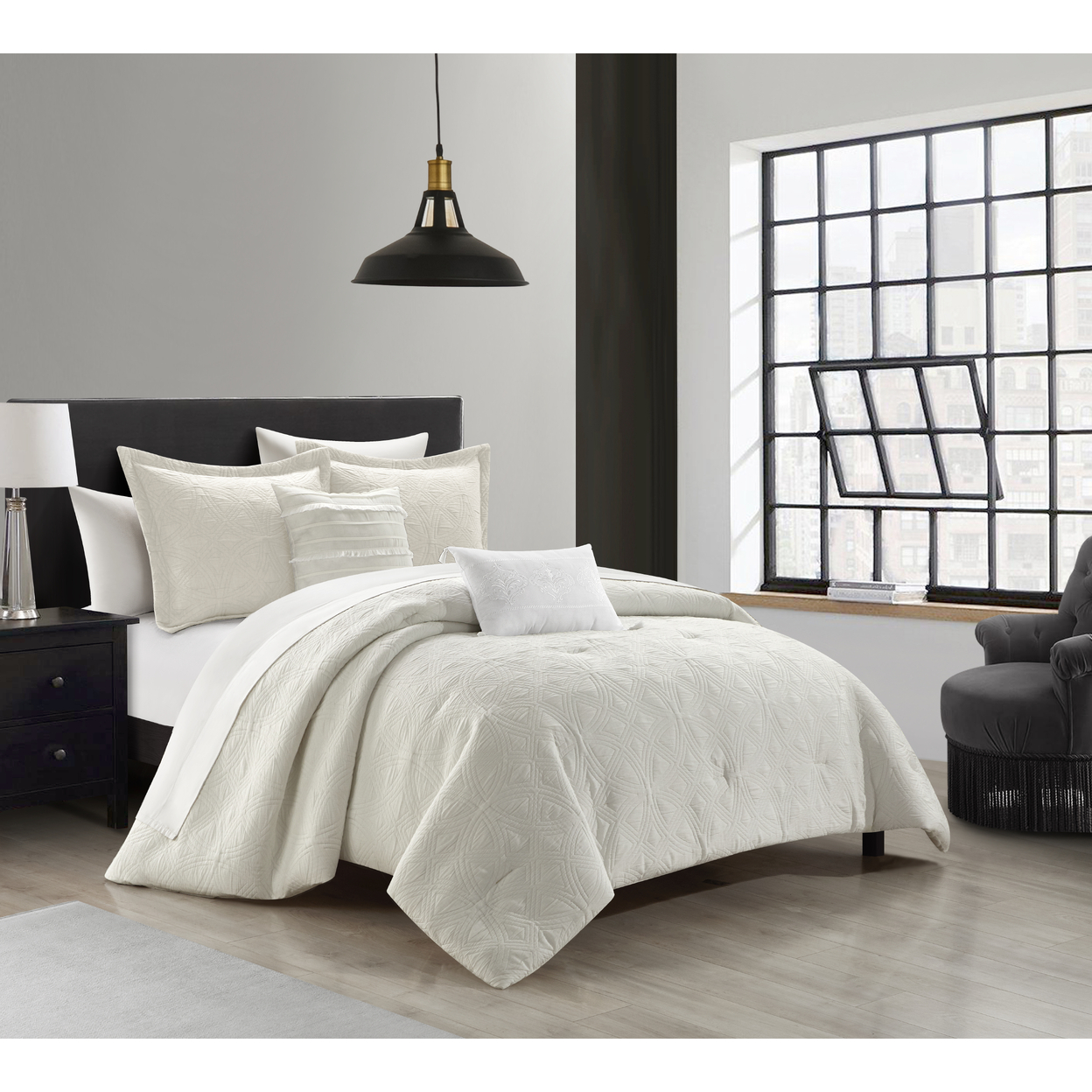 Bartista 5 Piece Cotton Blend Comforter Set Jacquard - Grey, King