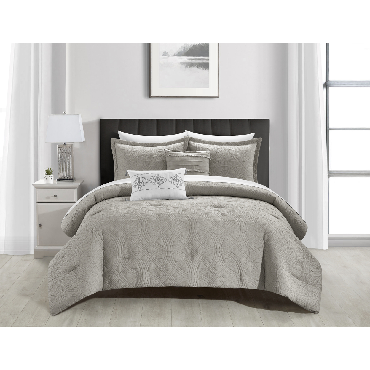 Bartista 5 Piece Cotton Blend Comforter Set Jacquard - Grey, Queen