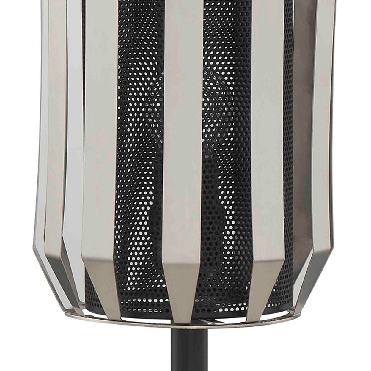 Pin 14 Inch Table Lamp, Accent Cylinder Metal Shade, Round Base, Black -Saltoro Sherpi