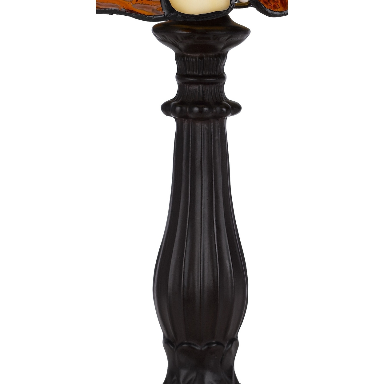 Eli 14 Inch Accent Lamp, Scalloped Stained Tiffany Style Shade, Dark Bronze- Saltoro Sherpi