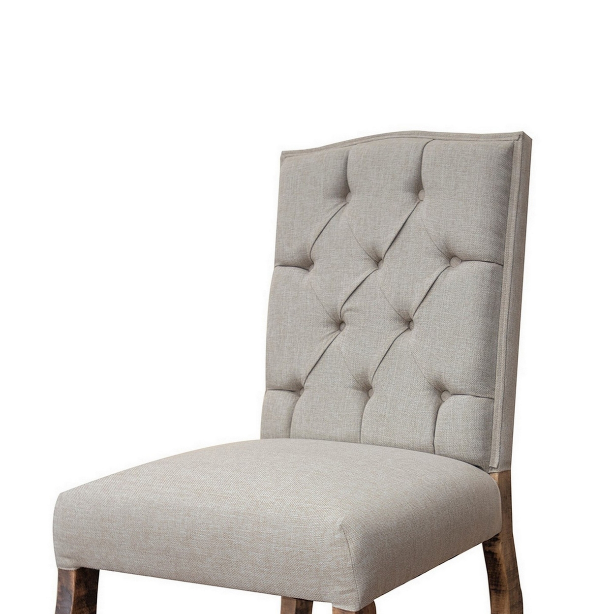 Ebb 24 Inch Upholstered Counter Stool, Tufted Back, Pine Wood, Ivory Gray- Saltoro Sherpi