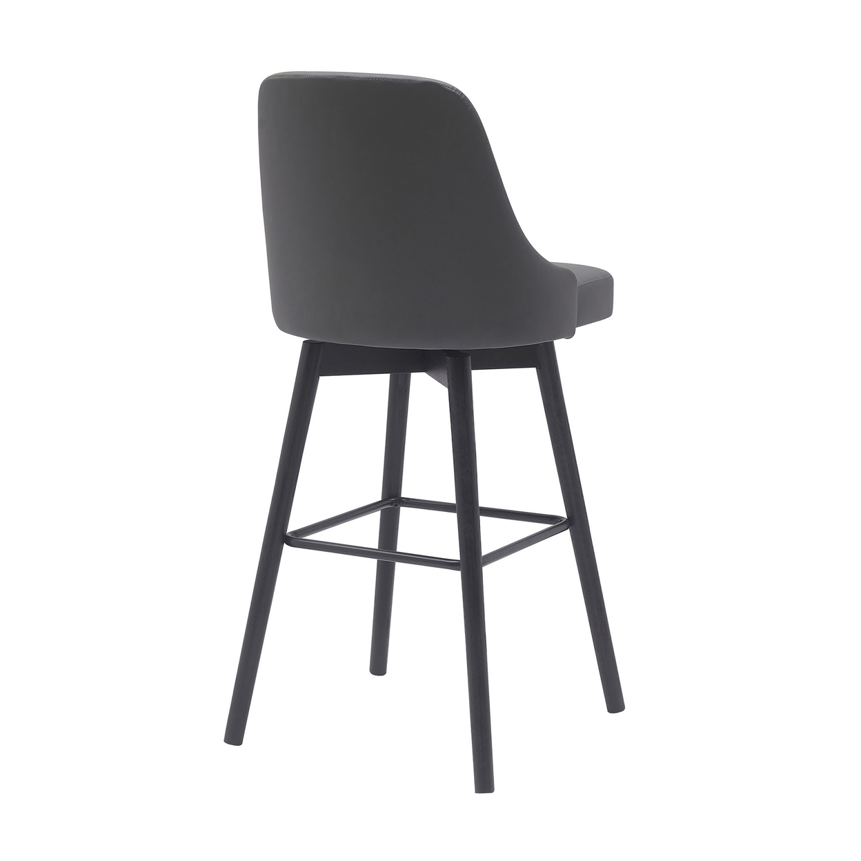Sean 30 Inch Barstool Chair, Parson Style, Swivel, Gray Faux Leather, Black - Saltoro Sherpi