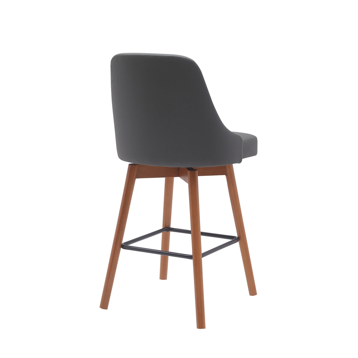 Sean 26 Inch Counter Stool Chair, Swivel, Parson, Gray Faux Leather, Brown - Saltoro Sherpi