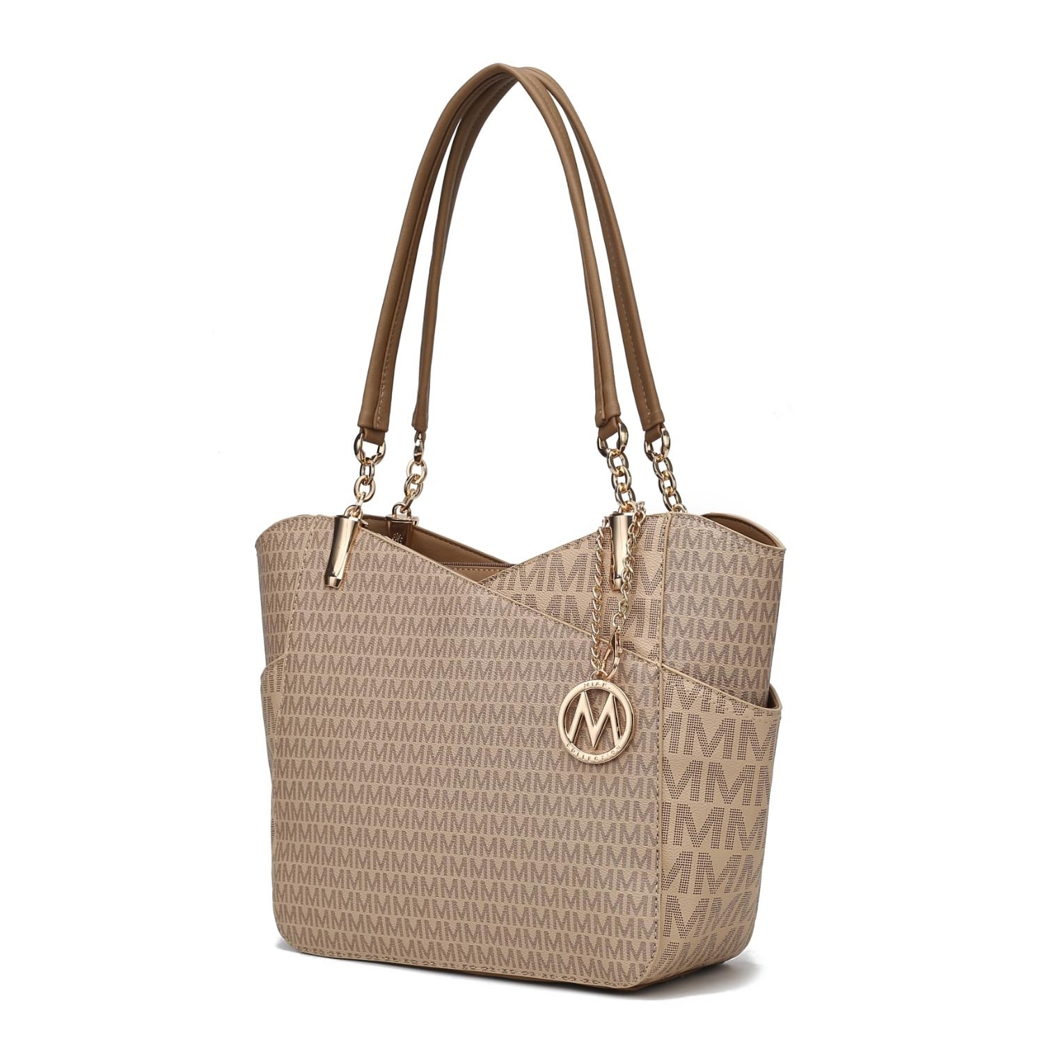 MKF Collection Jules M Logo Printed Vegan Leather Women's Tote Bag By Mia K - Beige