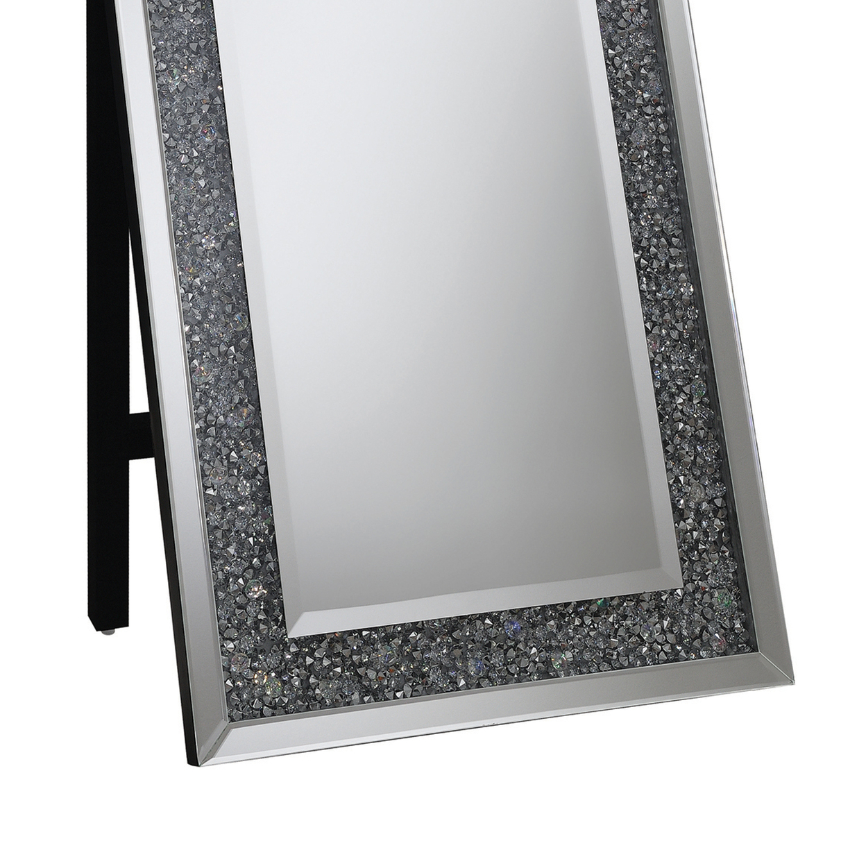Cheval Mirror With Rhinestone Inlay And LED, Silver- Saltoro Sherpi