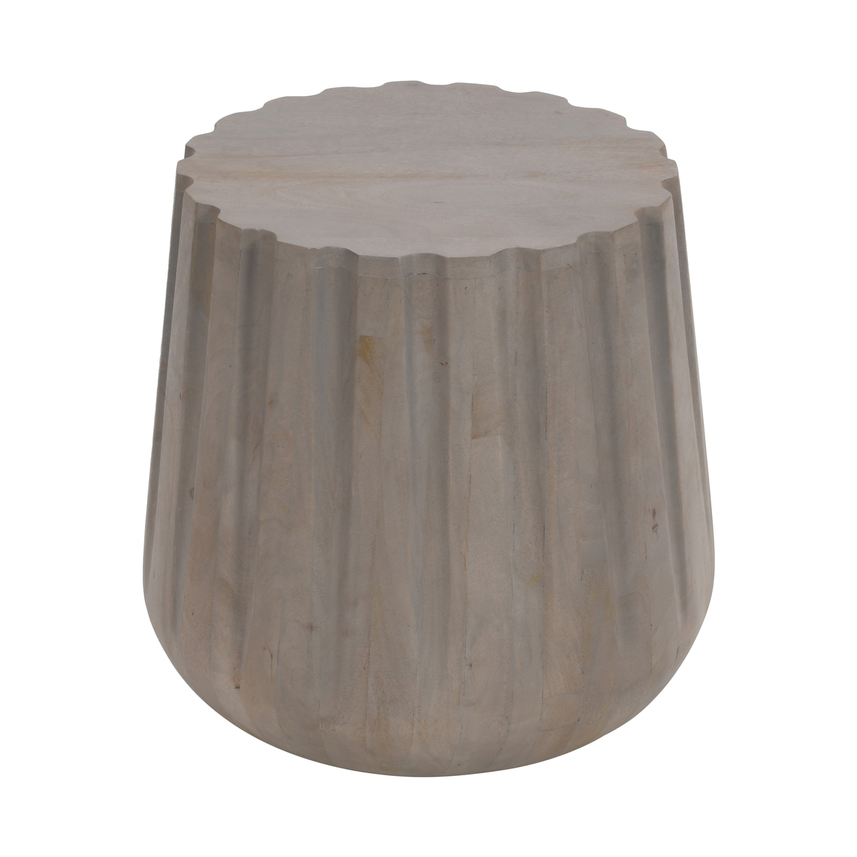 22 Inch Side End Table, Mango Wood Drum Shape With Handcrafted Grooved Edges, Gray - Saltoro Sherpi