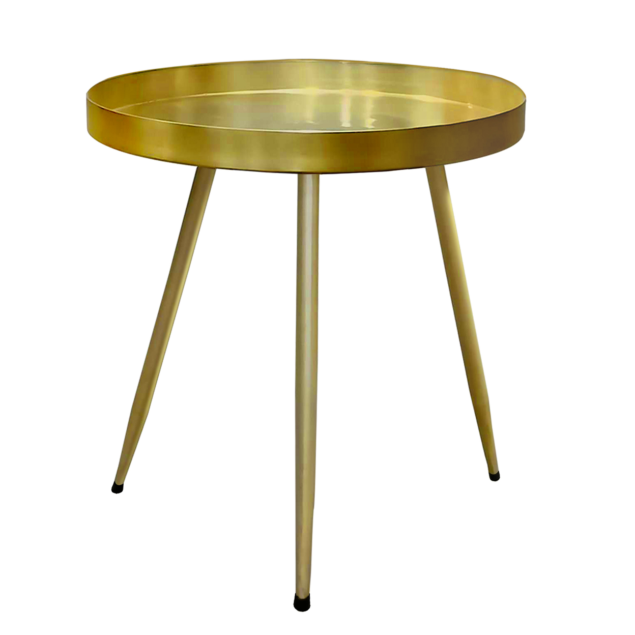 Enid 19 Inch Side End Table, Iron Brass Plating, Tray Top, Modern Sleek Angled Legs - Saltoro Sherpi