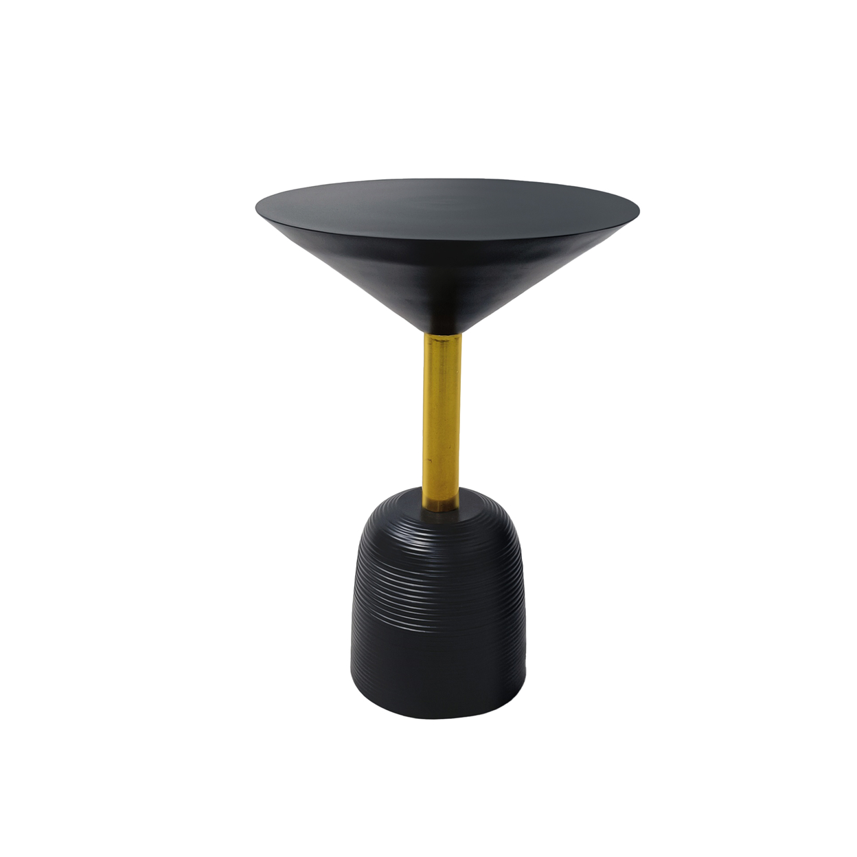 12 Inch Round Cocktail Side End Table, Aluminum Cast Top And Dome Base, Black, Brass - Saltoro Sherpi