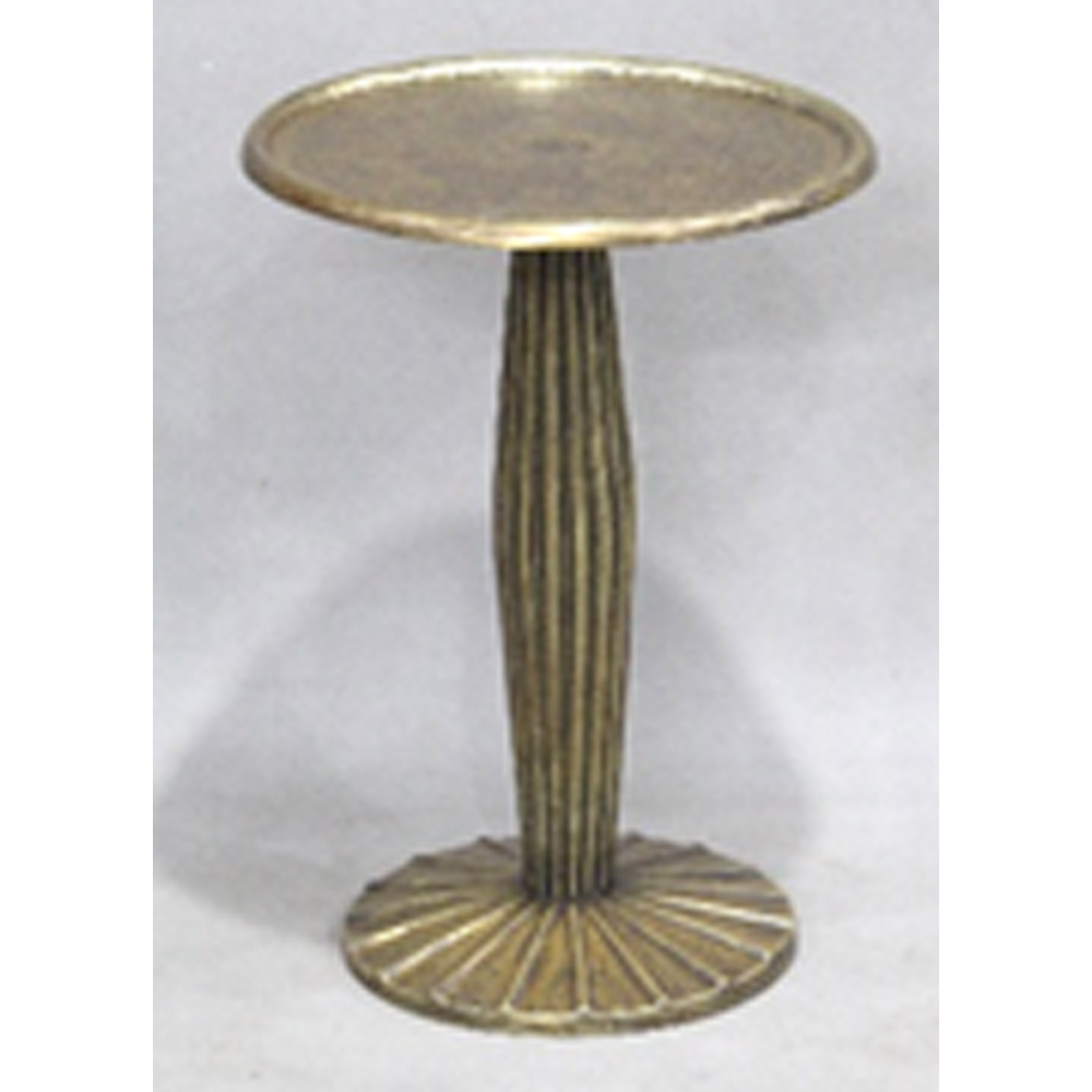12 Inch Side End Drink Table, Fancy Fluted Base, Round Top, Antique Brass - Saltoro Sherpi