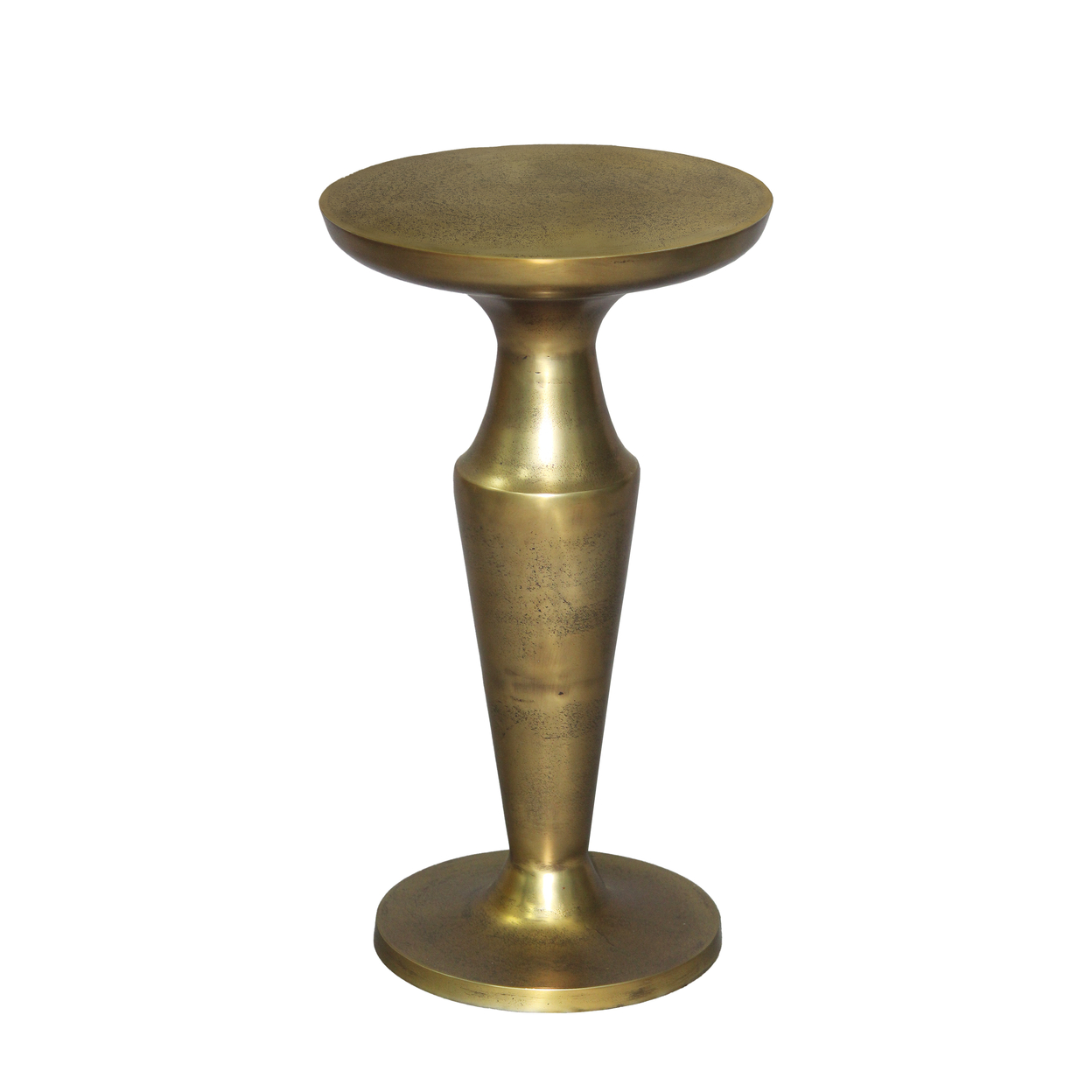 26 Inch Accent Side End Table, Round Aluminum Cast Top, Pedestal Base, Antique Brass - Saltoro Sherpi